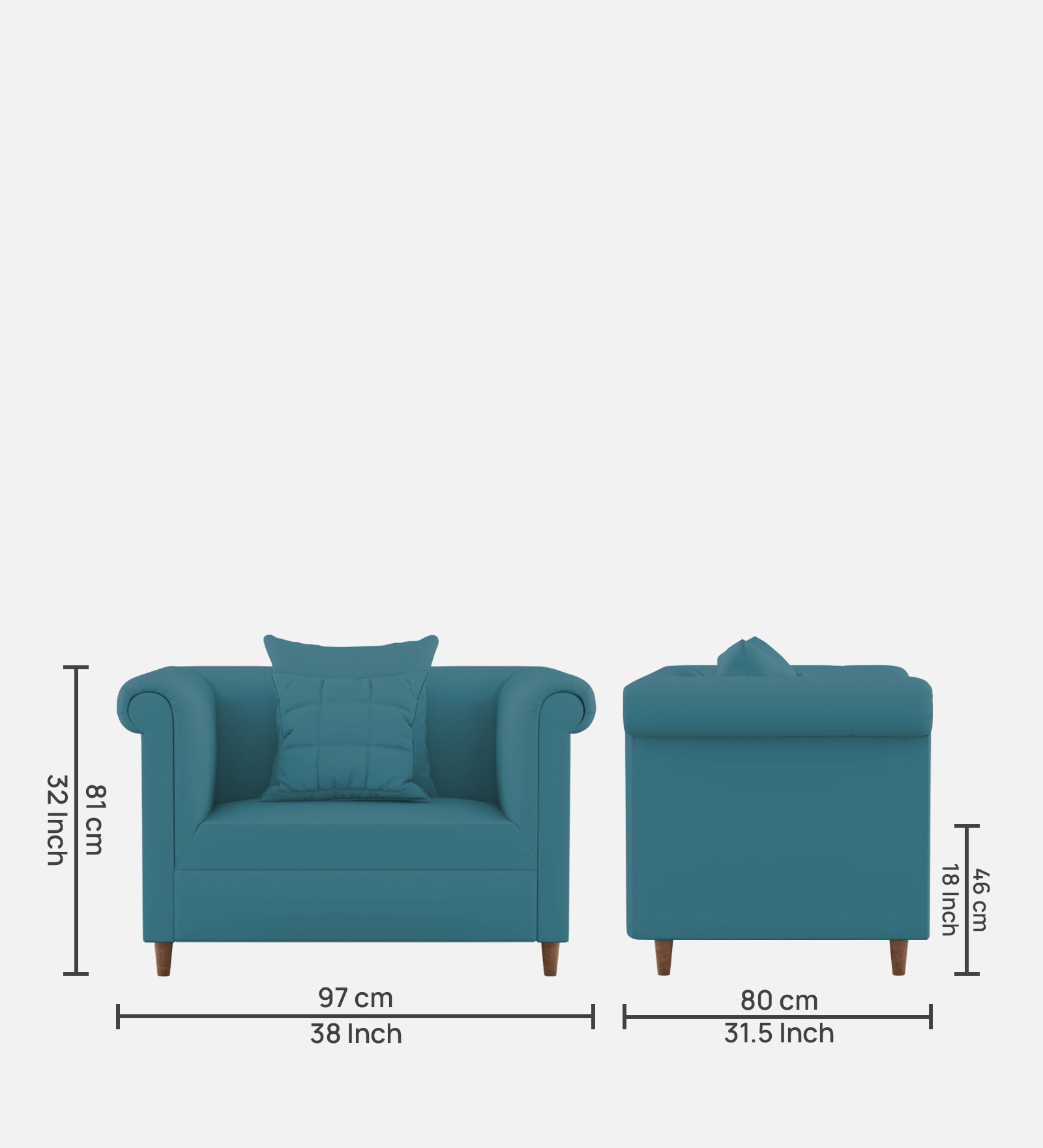 Rubi Velvet 1 Seater Sofa In Aqua Blue Colour - Febonic Living