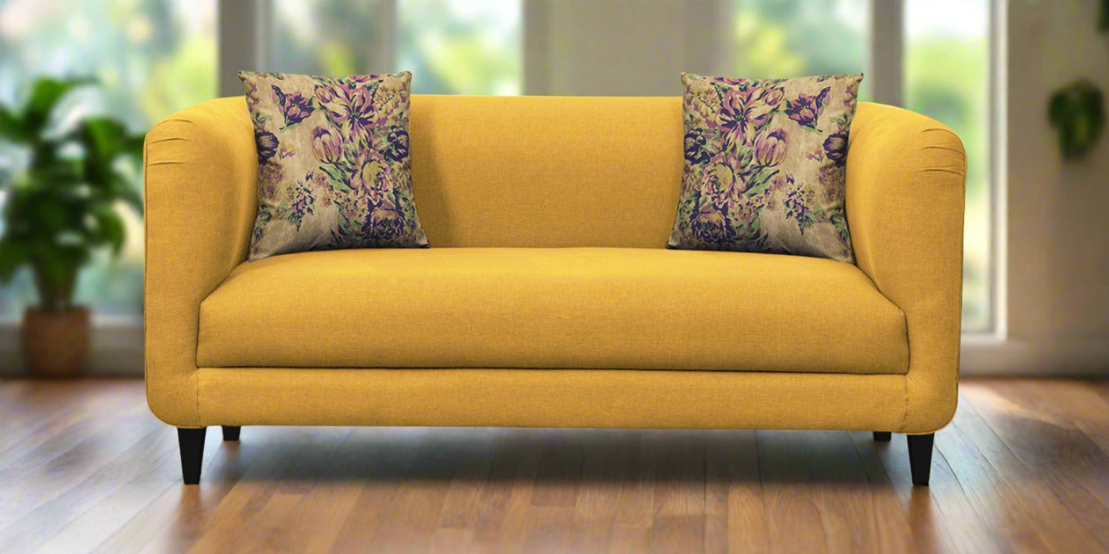 Niki Fabric 2 Seater Sofa In Bold Yellow Colour - Febonic Living