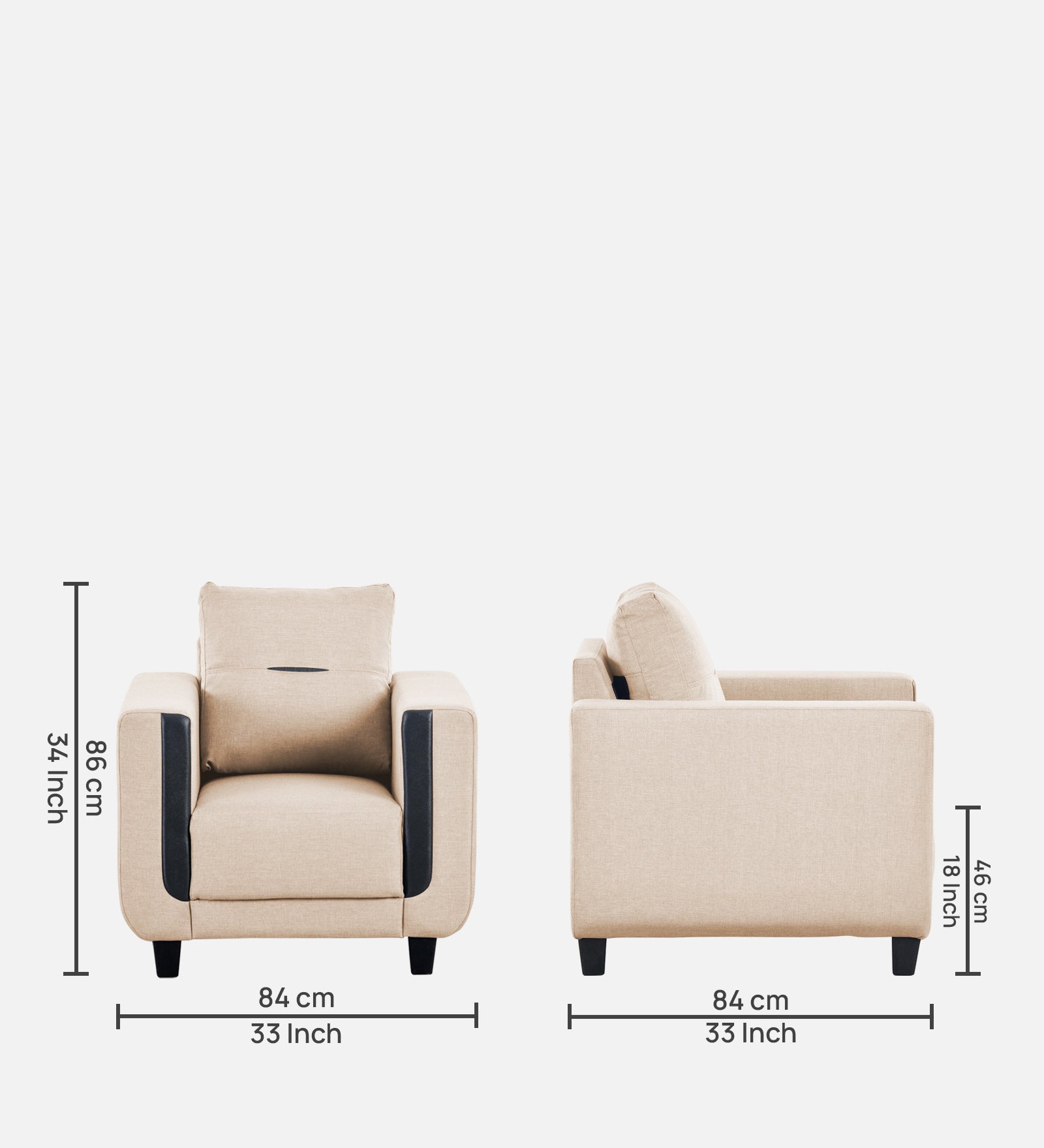 Perry Fabric 1 Seater Sofa In Woom Beige Colour - Febonic Living