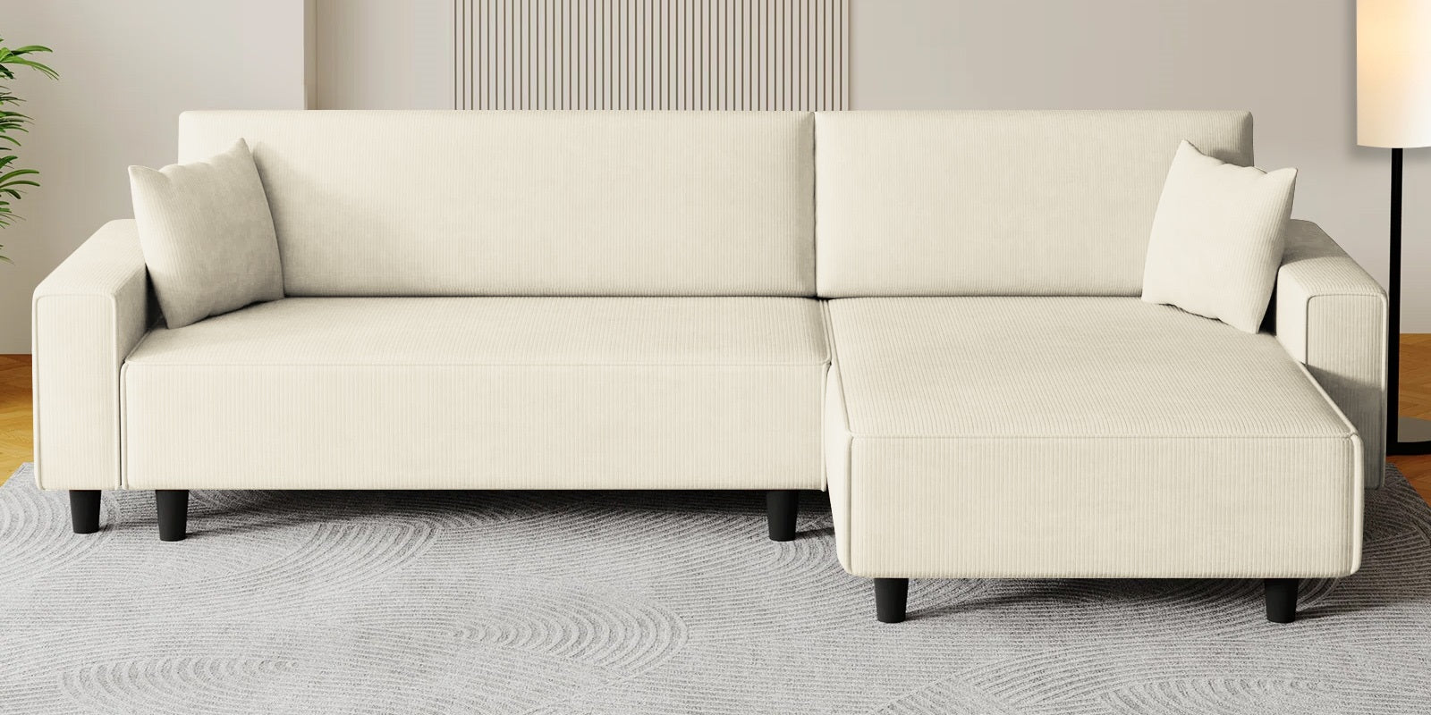 Peach Fabric LHS 6 Seater Sofa Cum Bed With Storage In Ivory Cream Colour - Febonic Living