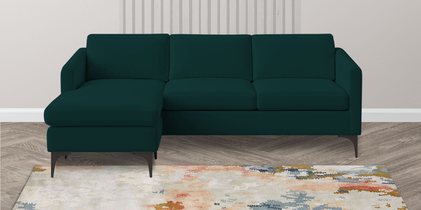 Haru Fabric RHS Sectional Sofa (2+Lounger) In Forest Green Colour - Febonic Living