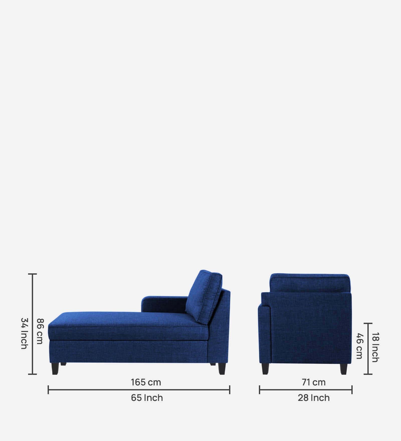 Harry Fabric LHS Chaise Lounger In Royal Blue Colour - Febonic Living