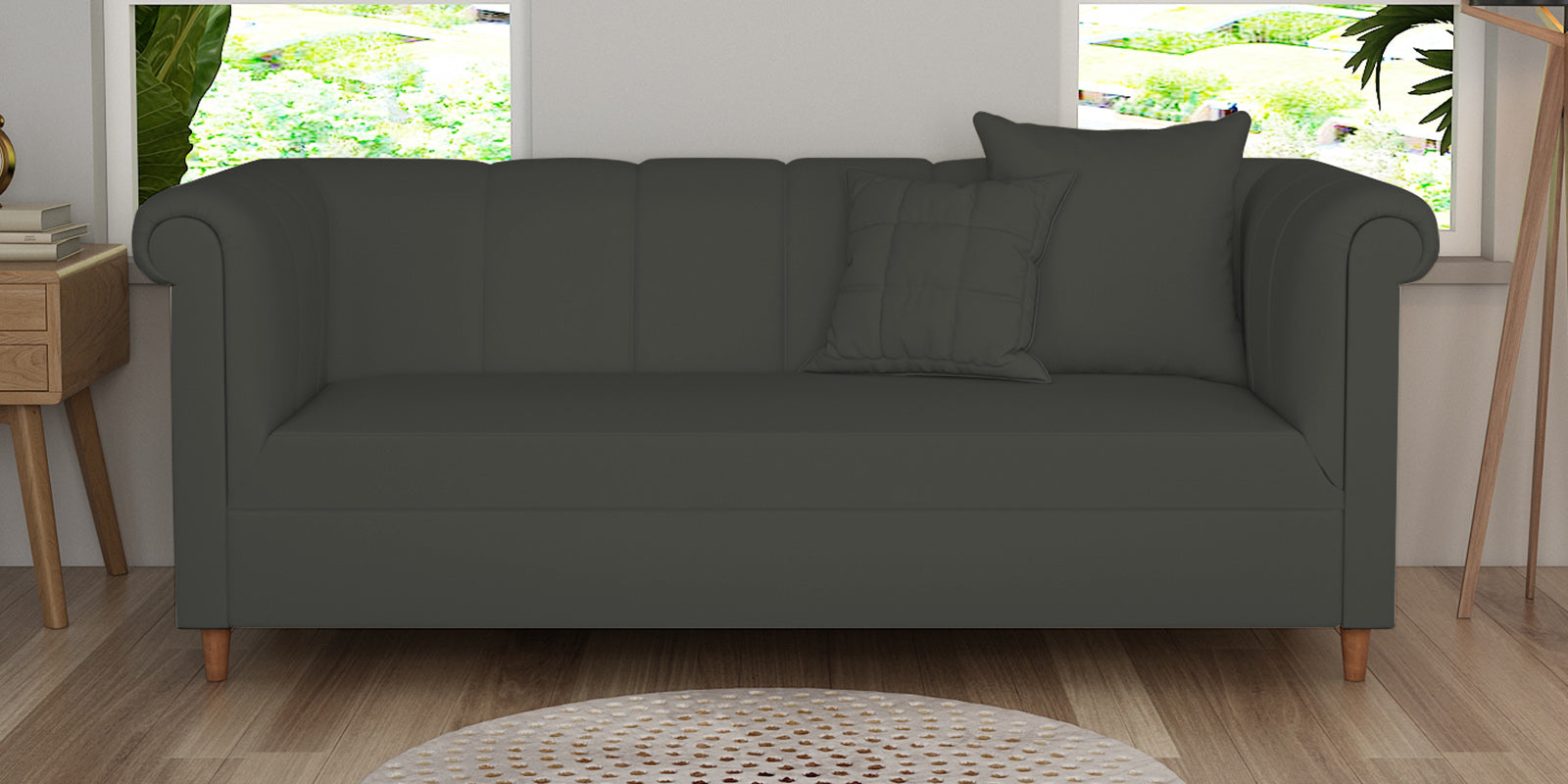 Rubi Velvet 3 Seater Sofa In Hory Grey Colour - Febonic Living