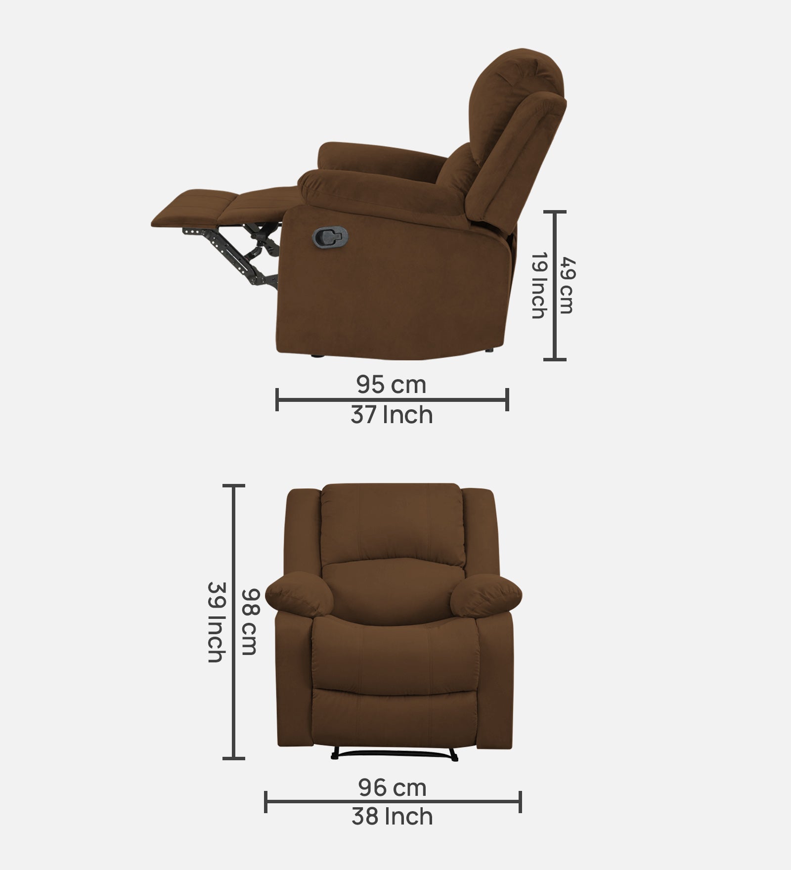 Henry Fabric 1 Seater Manual Recliner In Walnut Brown Colour - Febonic Living