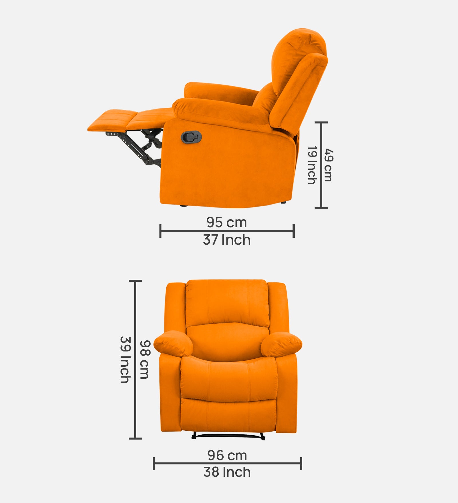 Henry Fabric 1 Seater Manual Recliner In Vivid Orange Colour - Febonic Living