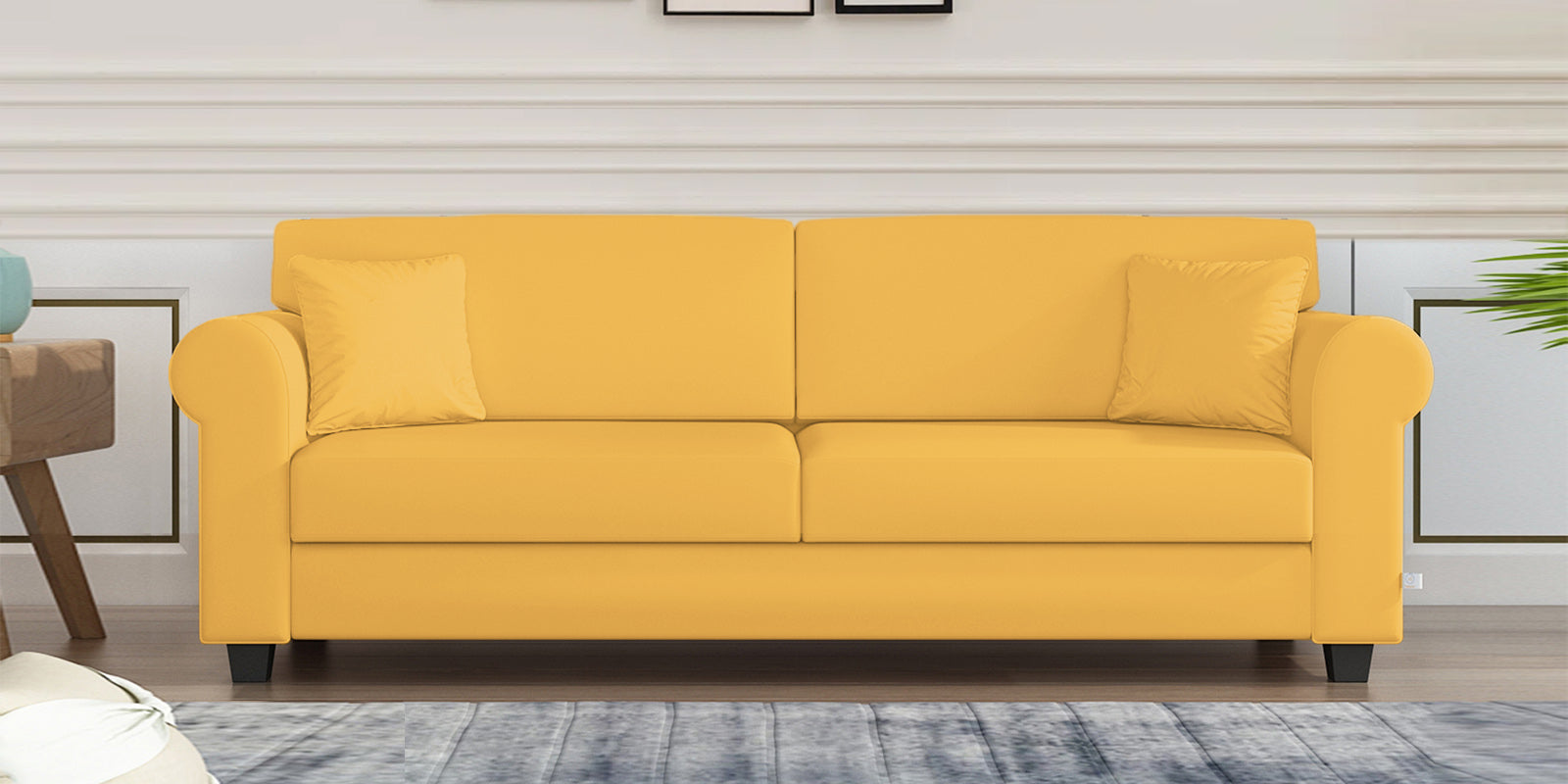 Numonk Velvet 3 Seater Sofa In Turmeric yellow Colour