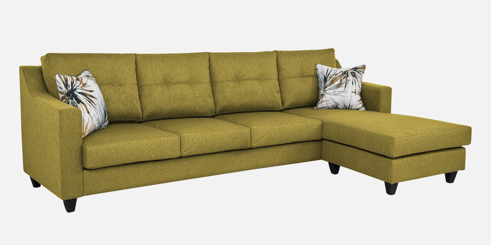 Welly Fabric LHS Sectional Sofa (3+Lounger) In Parrot Green Colour - Febonic Living