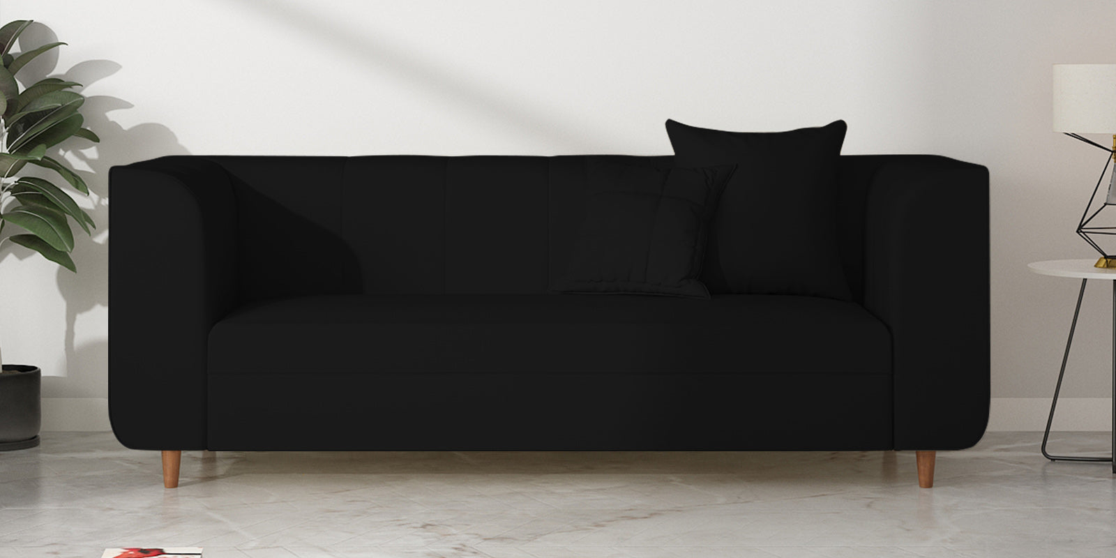 Sumo Velvet 3 Seater Sofa In Adam Black Colour - Febonic Living