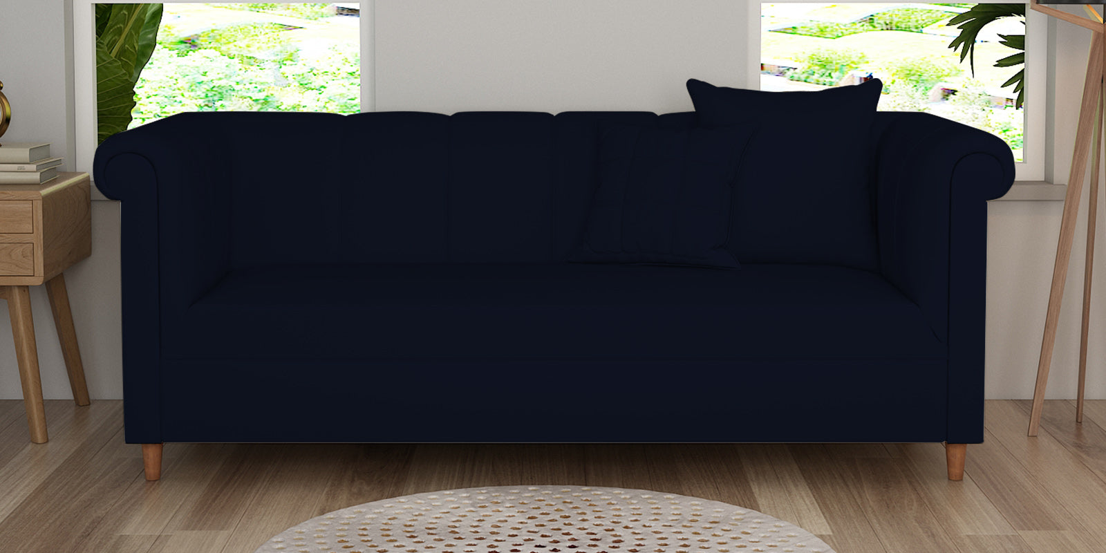 Rubi Velvet 3 Seater Sofa In Dark Blue Colour - Febonic Living
