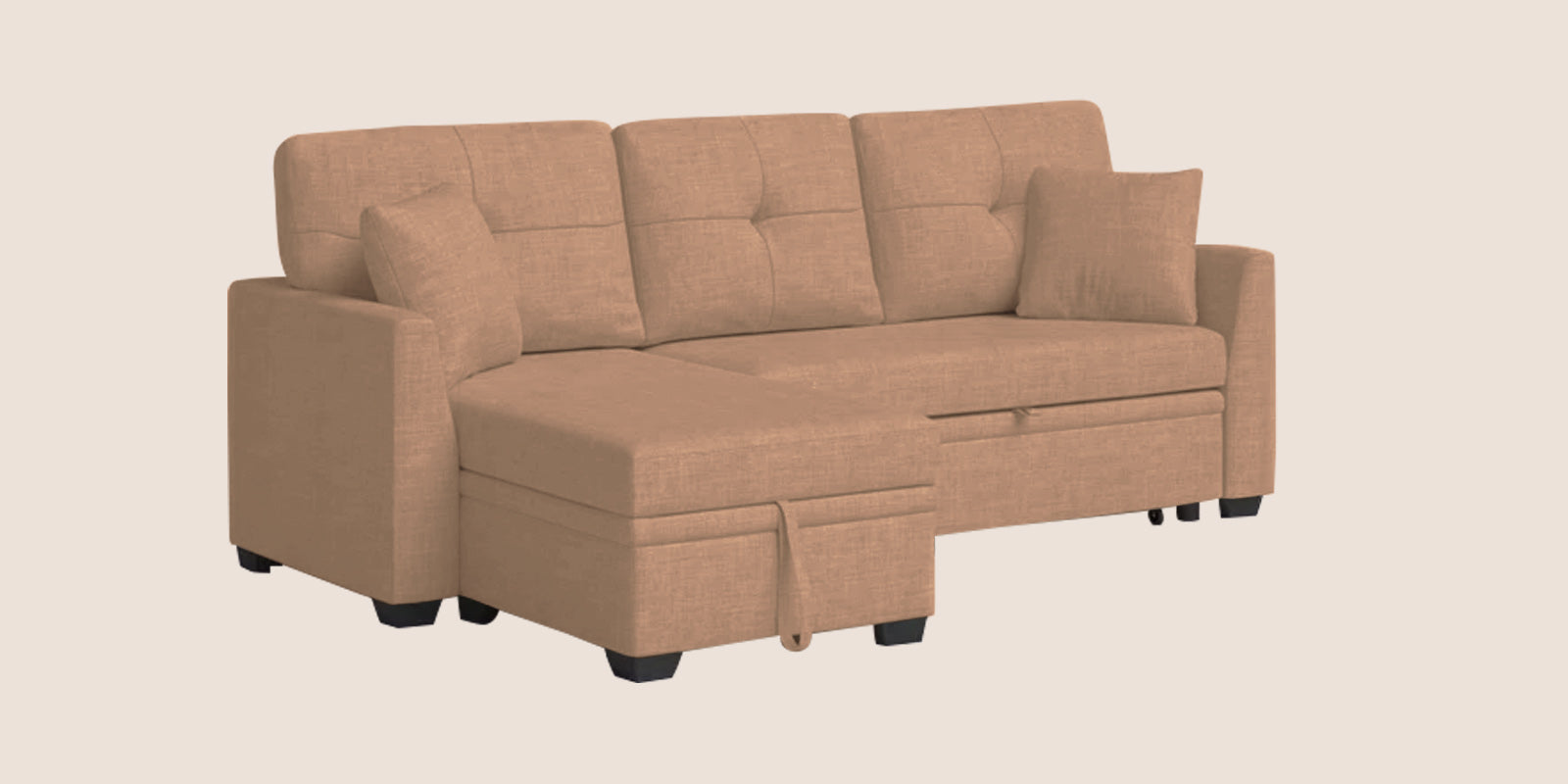 Jody Fabric 3 Seater Pull Out Sofa Cum Bed In Cosmic Beige Colour With Storage - Febonic Living