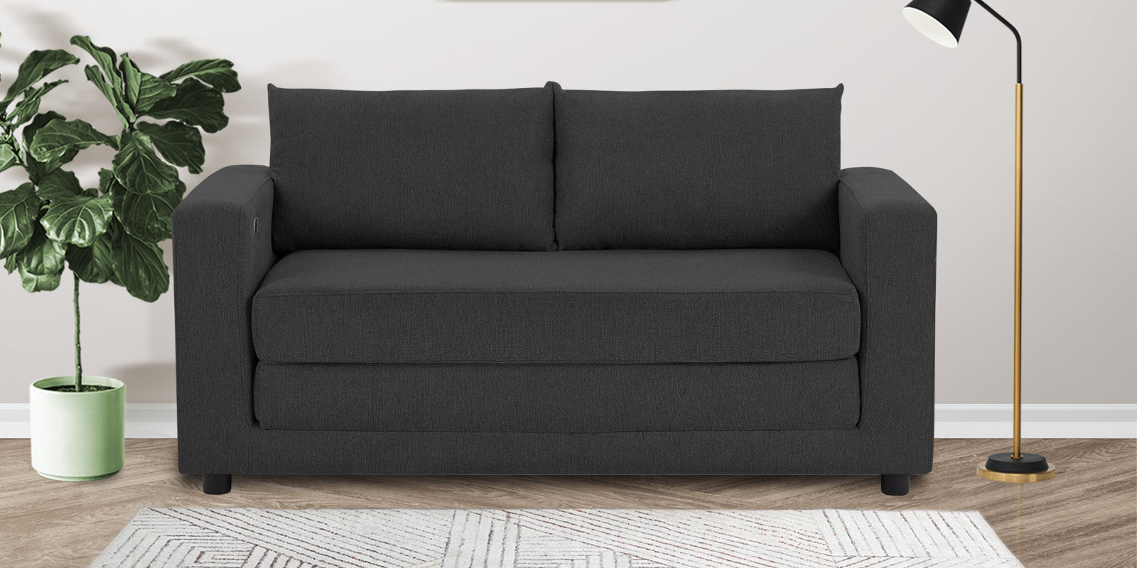 Roman Fabric 3 Seater Foldable Sofa Cum Bed In Charcoal Grey Colour With USB Portable Type - Febonic Living