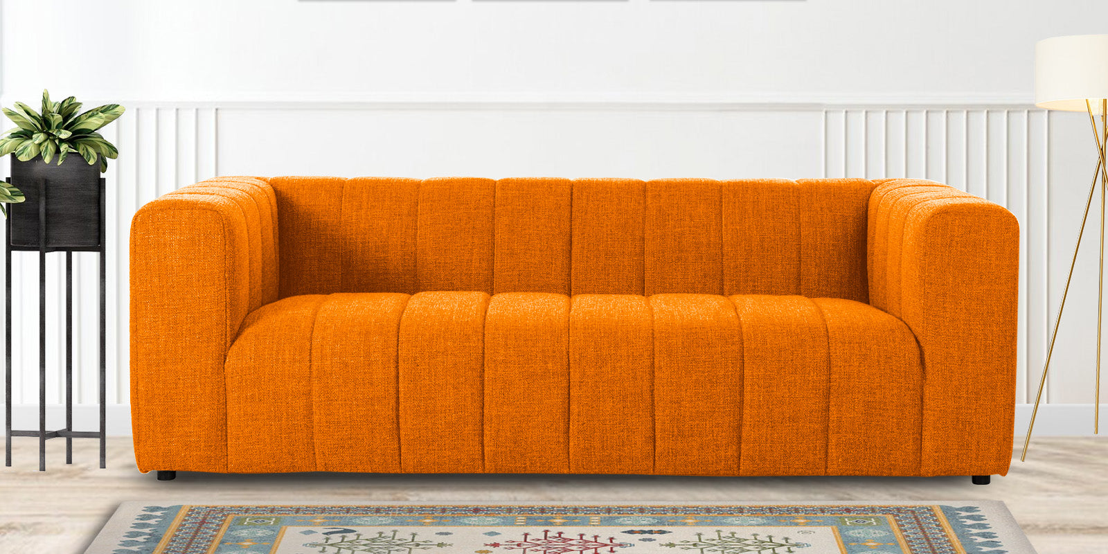 Lara Fabric 3 Seater Sofa In Vivid Orange Colour - Febonic Living