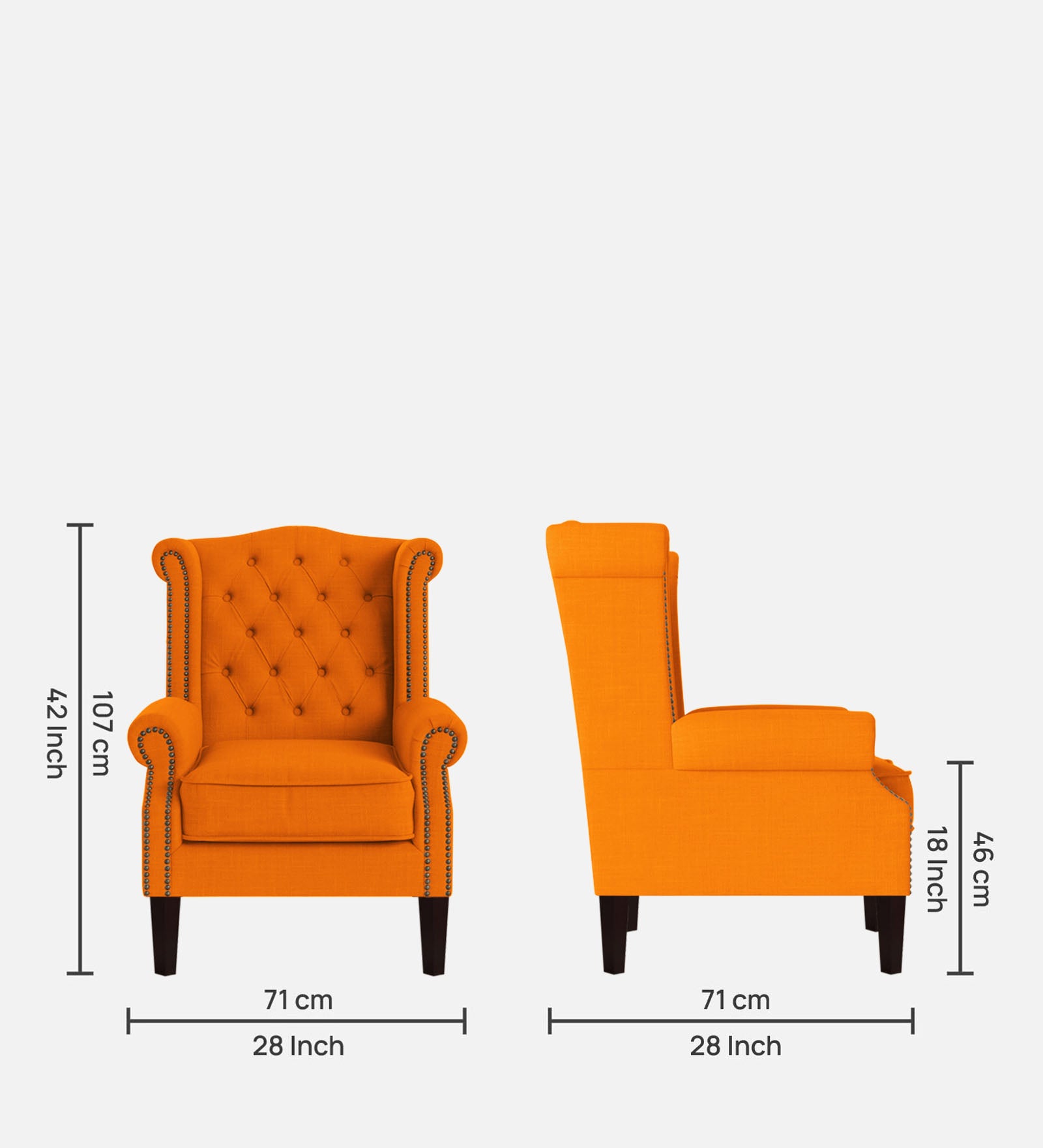 Nottage Fabric Wing Chair In Vivid Orange Colour - Febonic Living