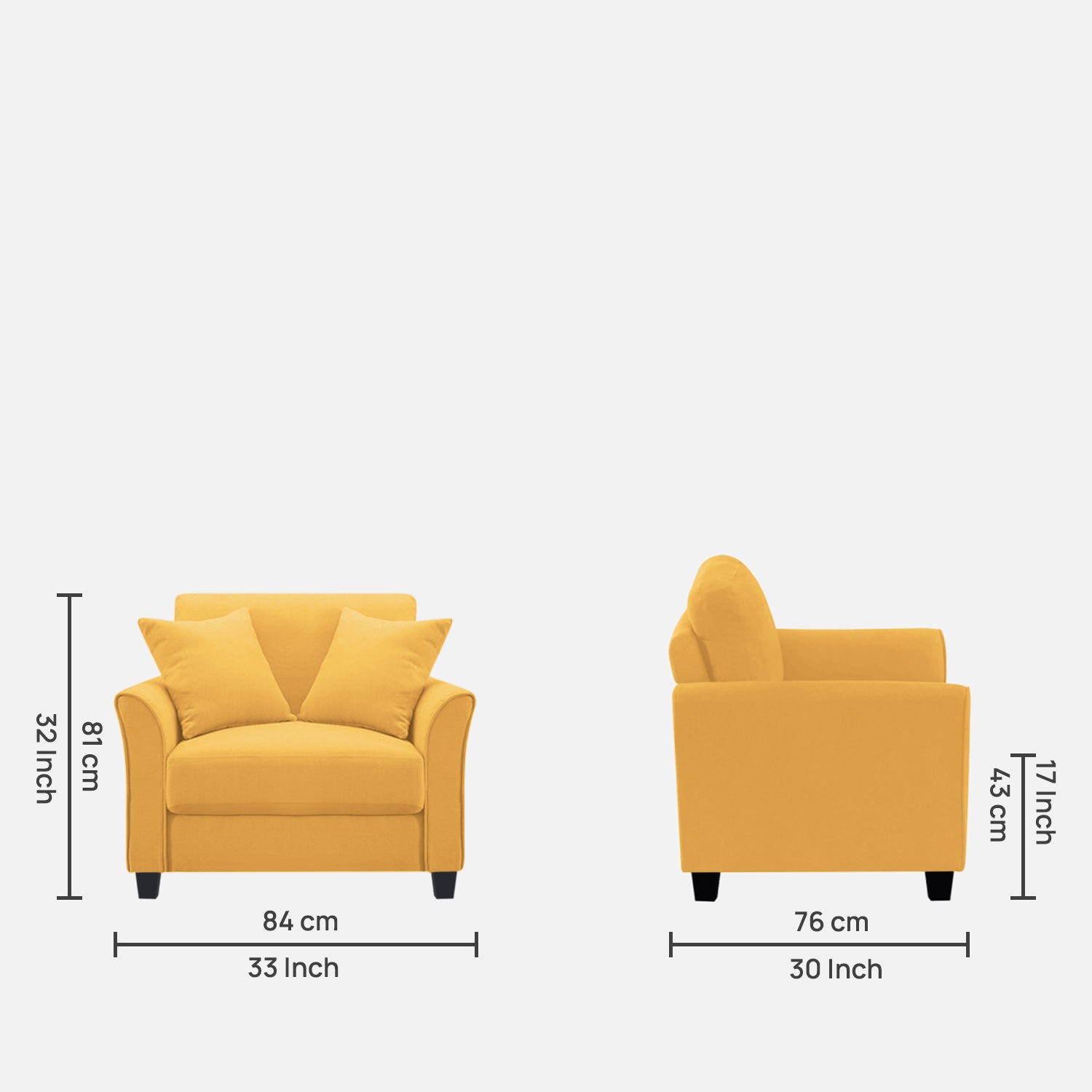 Daroo Velvet 1 Seater Sofa In Turmeric Yellow Colour - Febonic Living