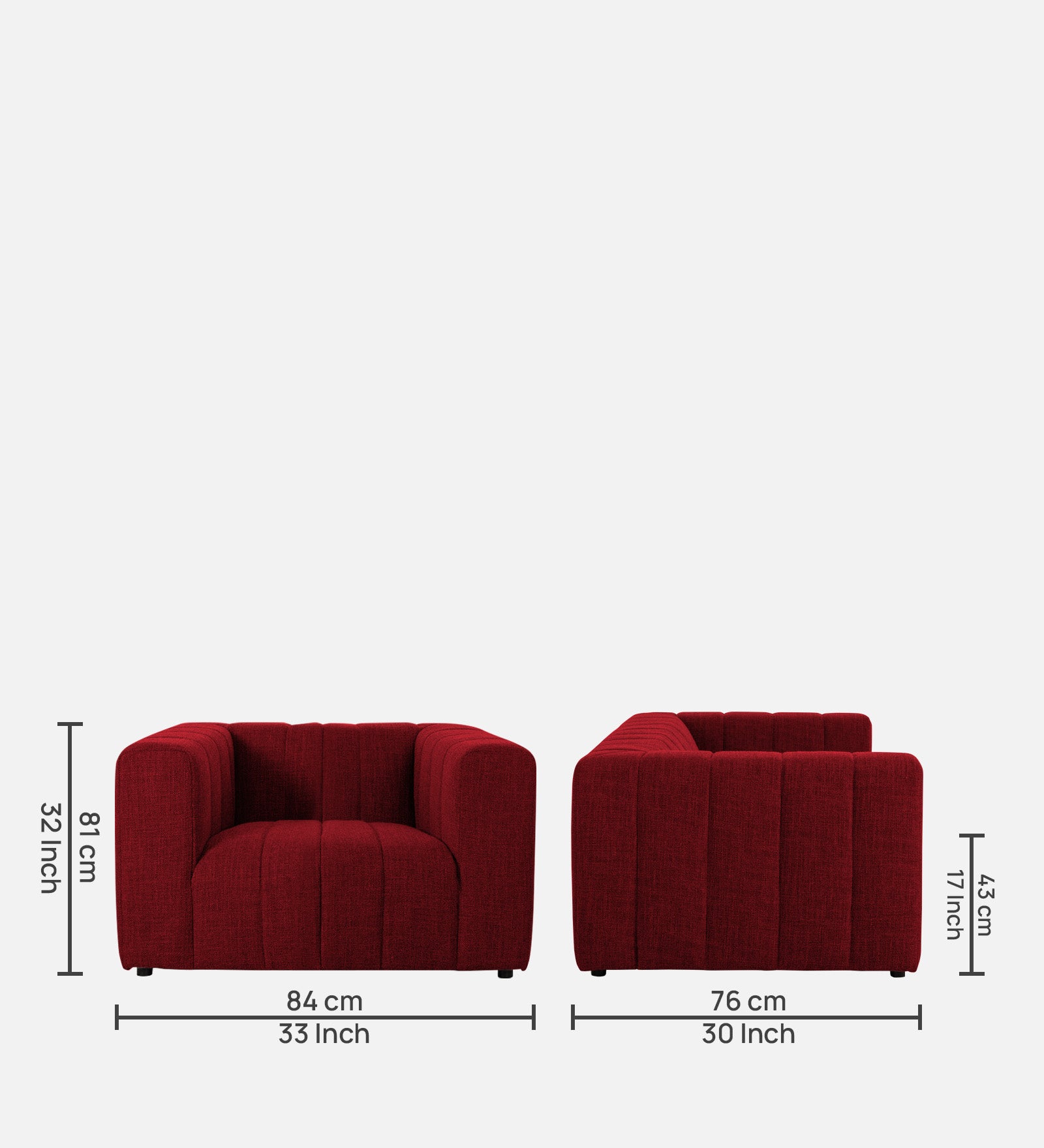 Lara Fabric 1 Seater Sofa In Blood Maroon Colour