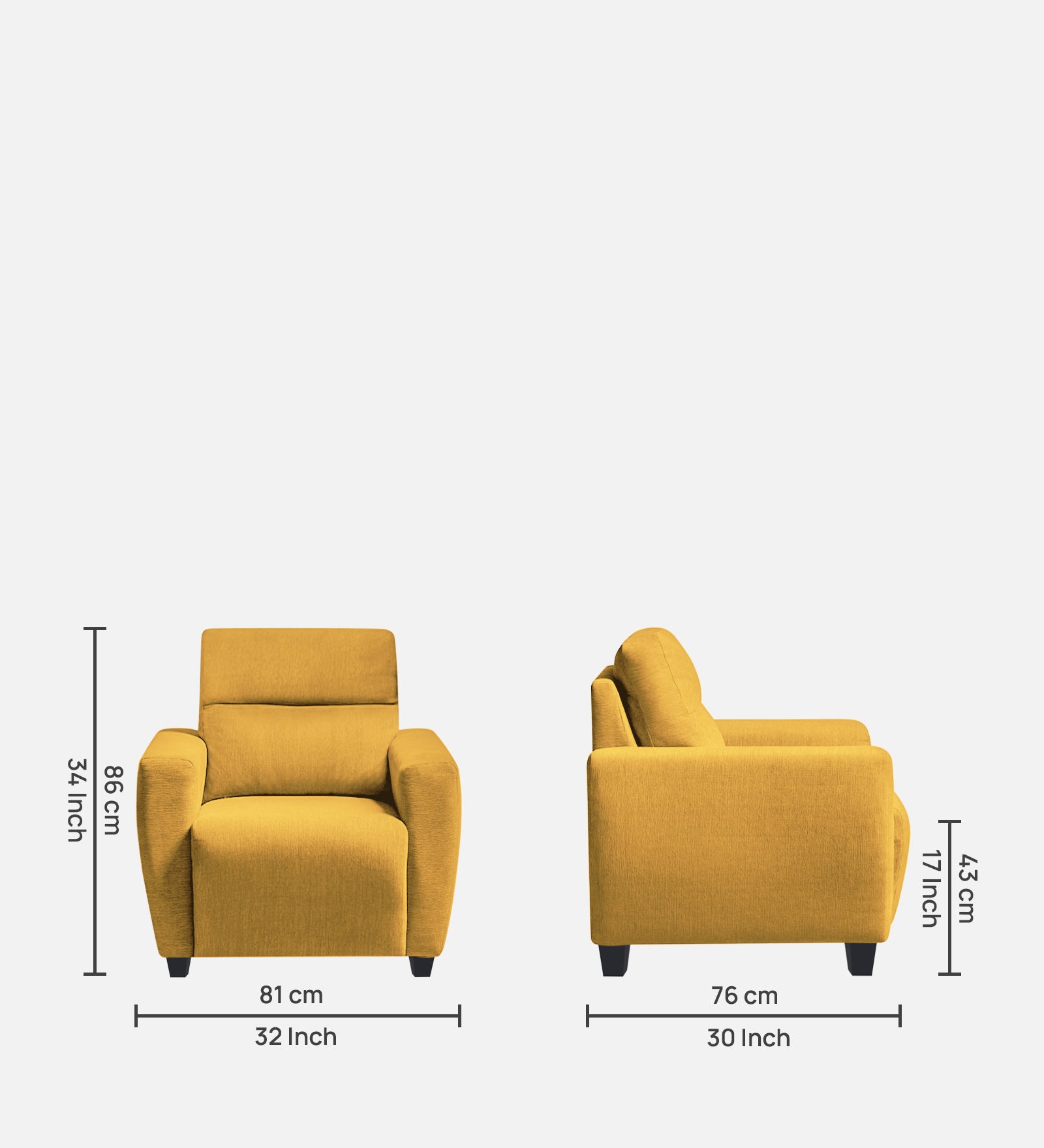 Bakadi Fabric 1 Seater Sofa In Bold yellow Colour - Febonic Living