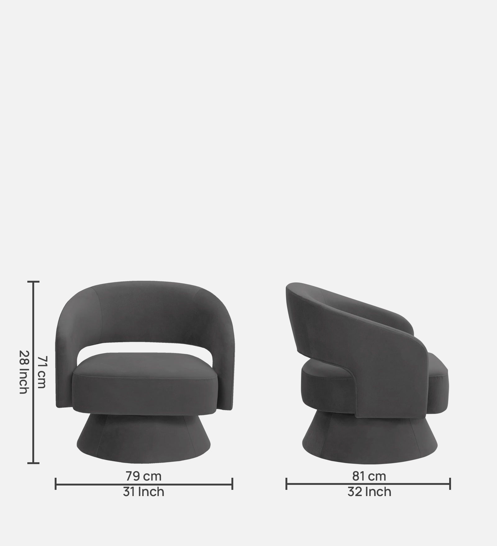 Pendra Velvet Swivel Chair In Davy Grey Colour - Febonic Living
