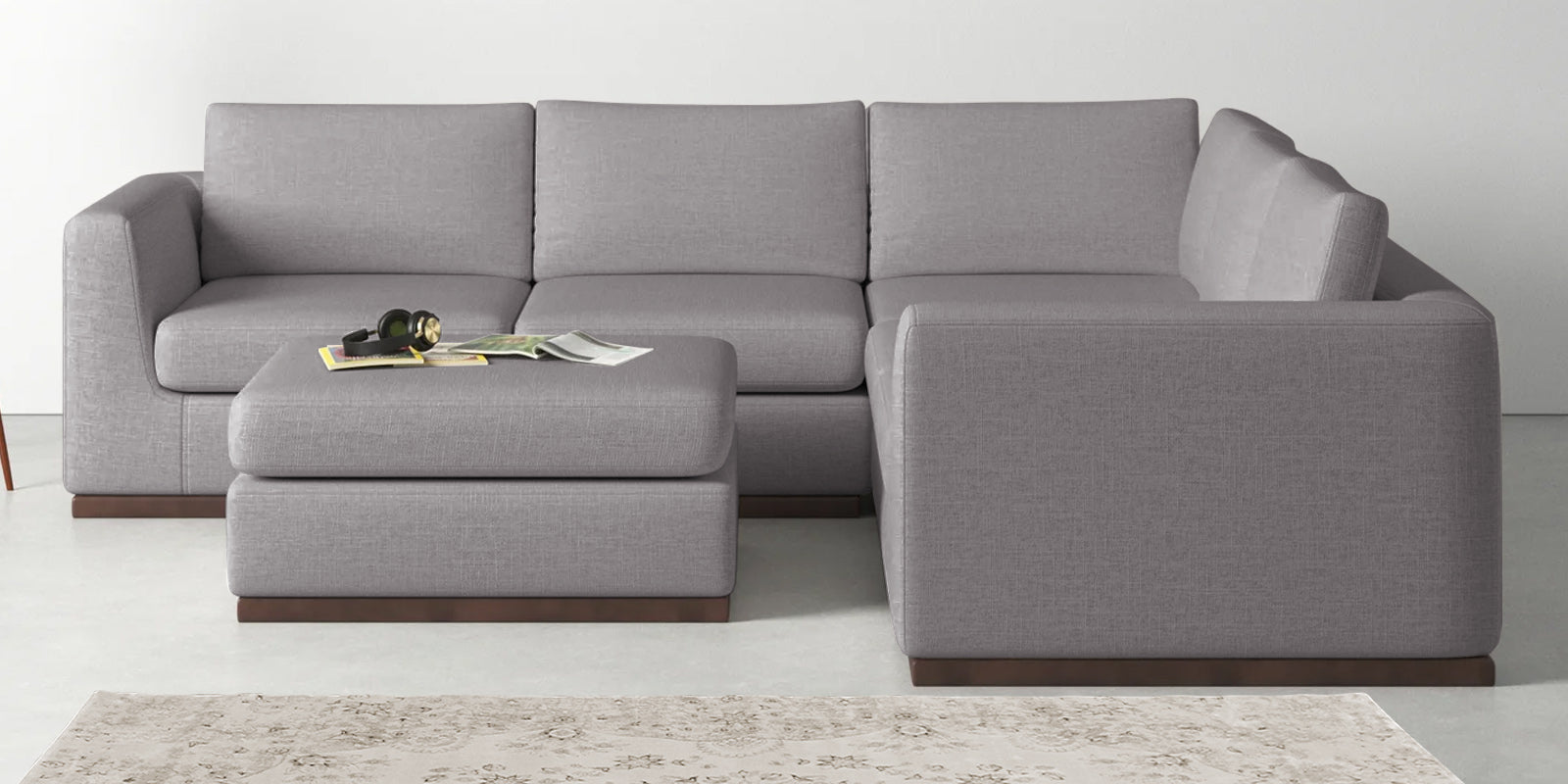 Freedom Velvet 6 Seater RHS Corner Sofa In Concrete Grey Colour With Ottoman - Febonic Living