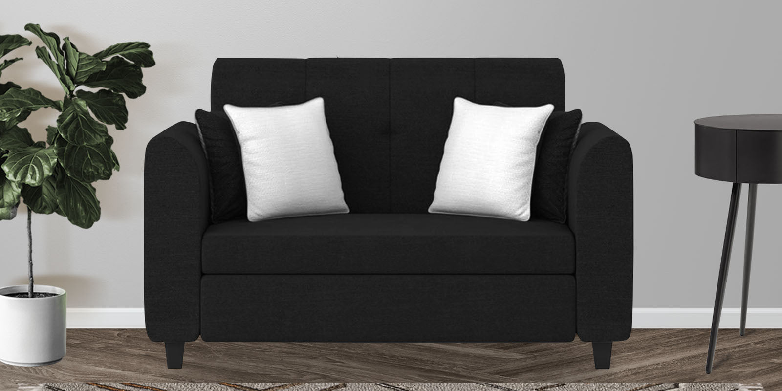 Denmark Fabric 2 Seater Sofa In Zed Black Colour - Febonic Living