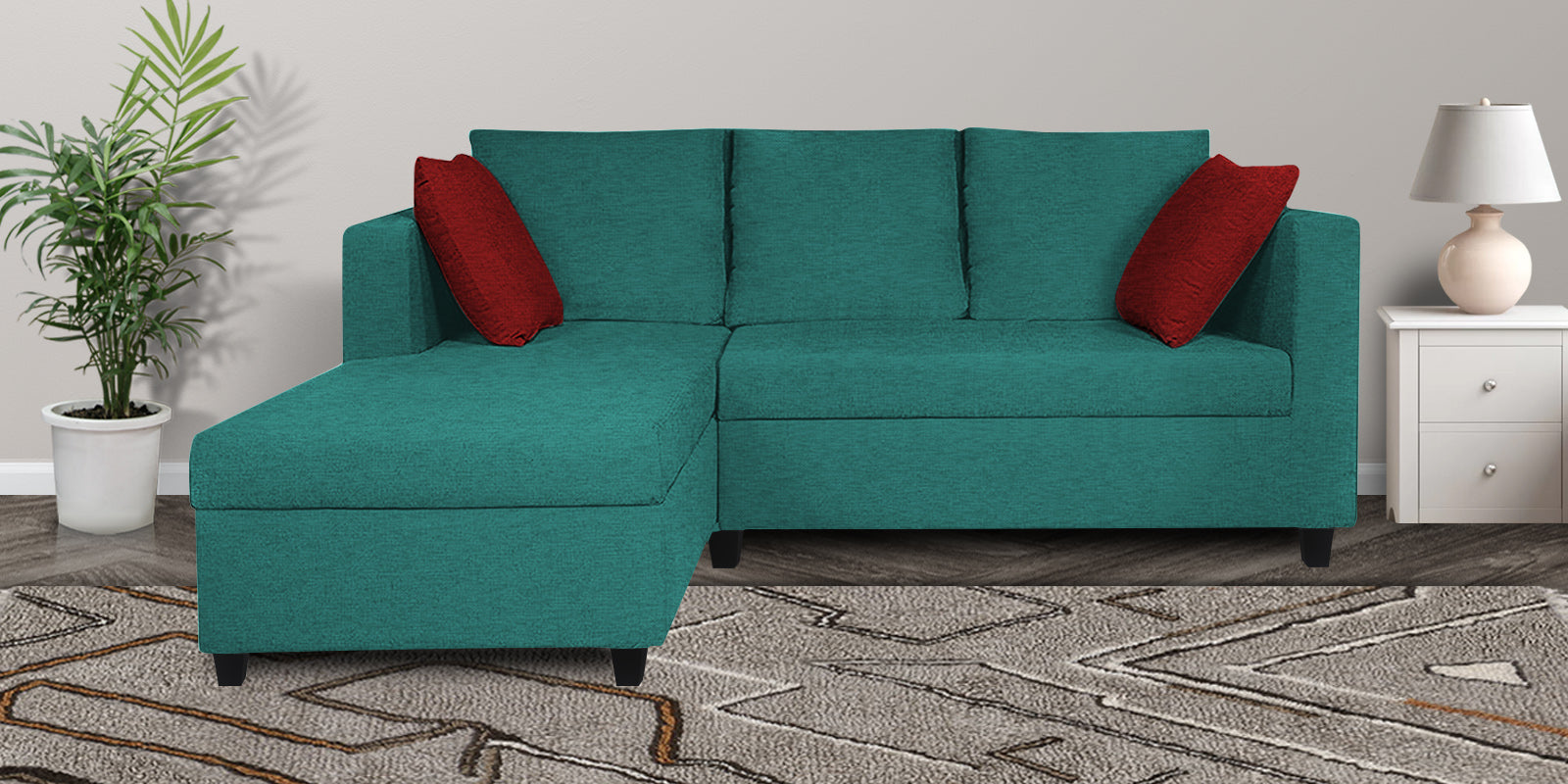 Nebula Fabric RHS Sectional Sofa (2+Lounger) In Sea Green Colour - Febonic Living