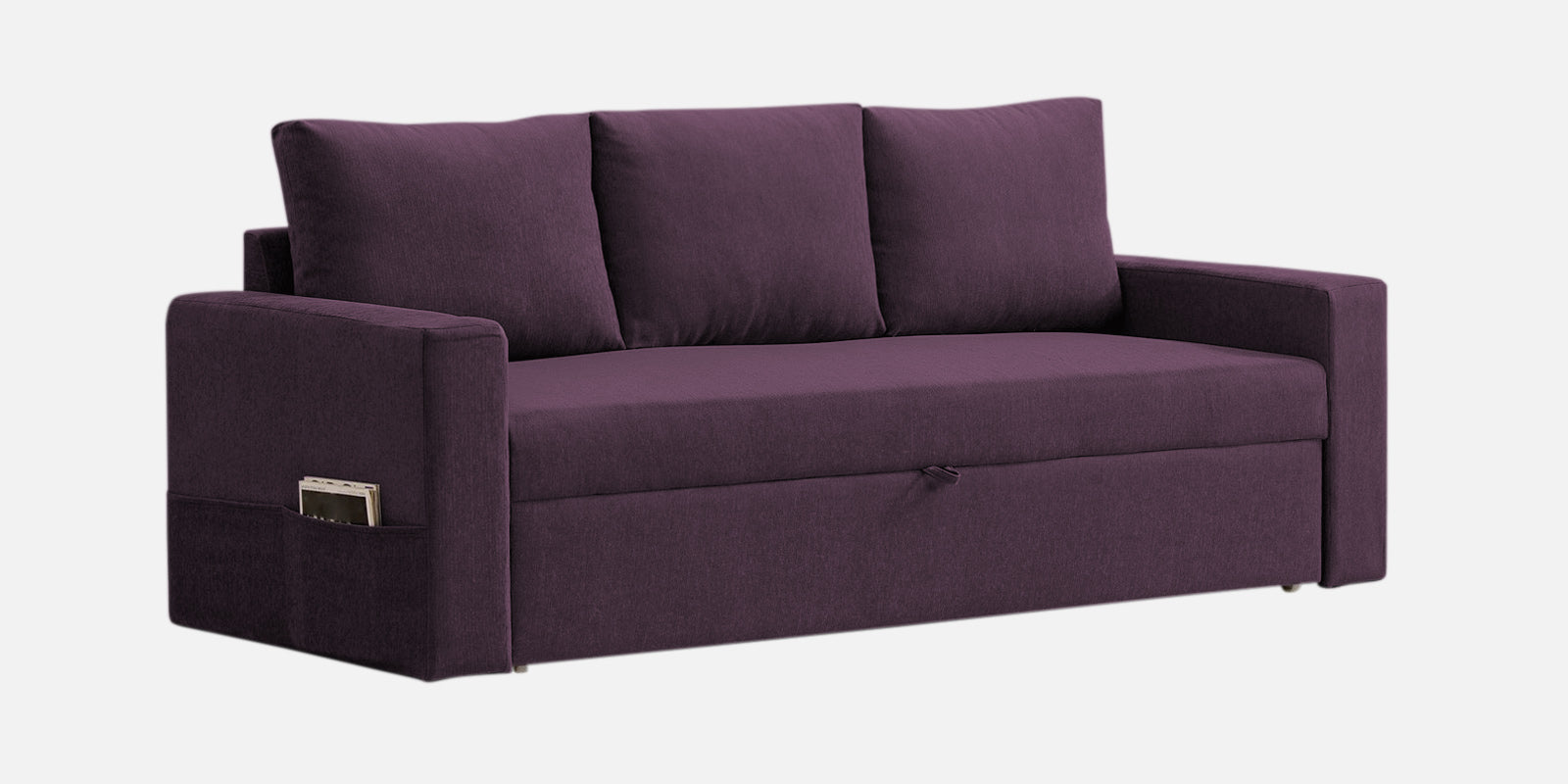 Kara Fabric 3 Seater Pull Out Sofa Cum Bed In Greek Purple Colour - Febonic Living