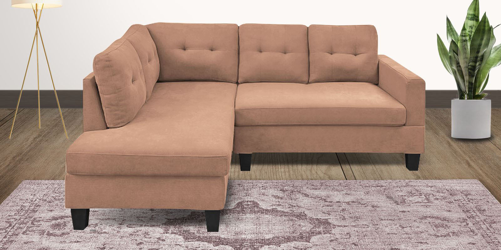 Thomas Fabric RHS Sectional Sofa (2+Lounger) In Cosmic Beige Colour - Febonic Living