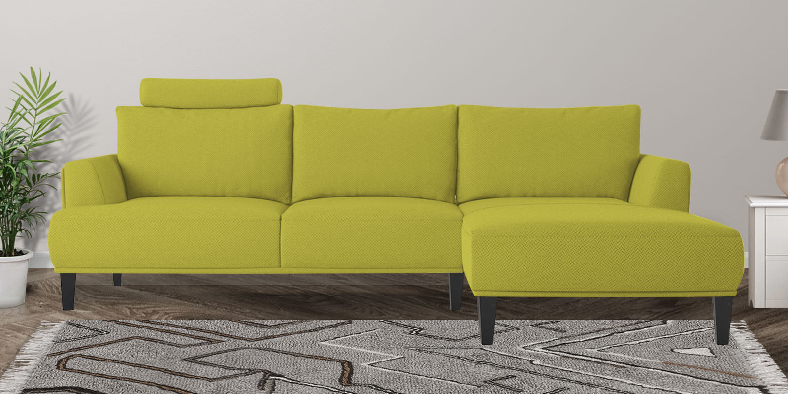 Como Fabric LHS Sectional Sofa (3+Lounger) In Parrot Green Colour - Febonic Living