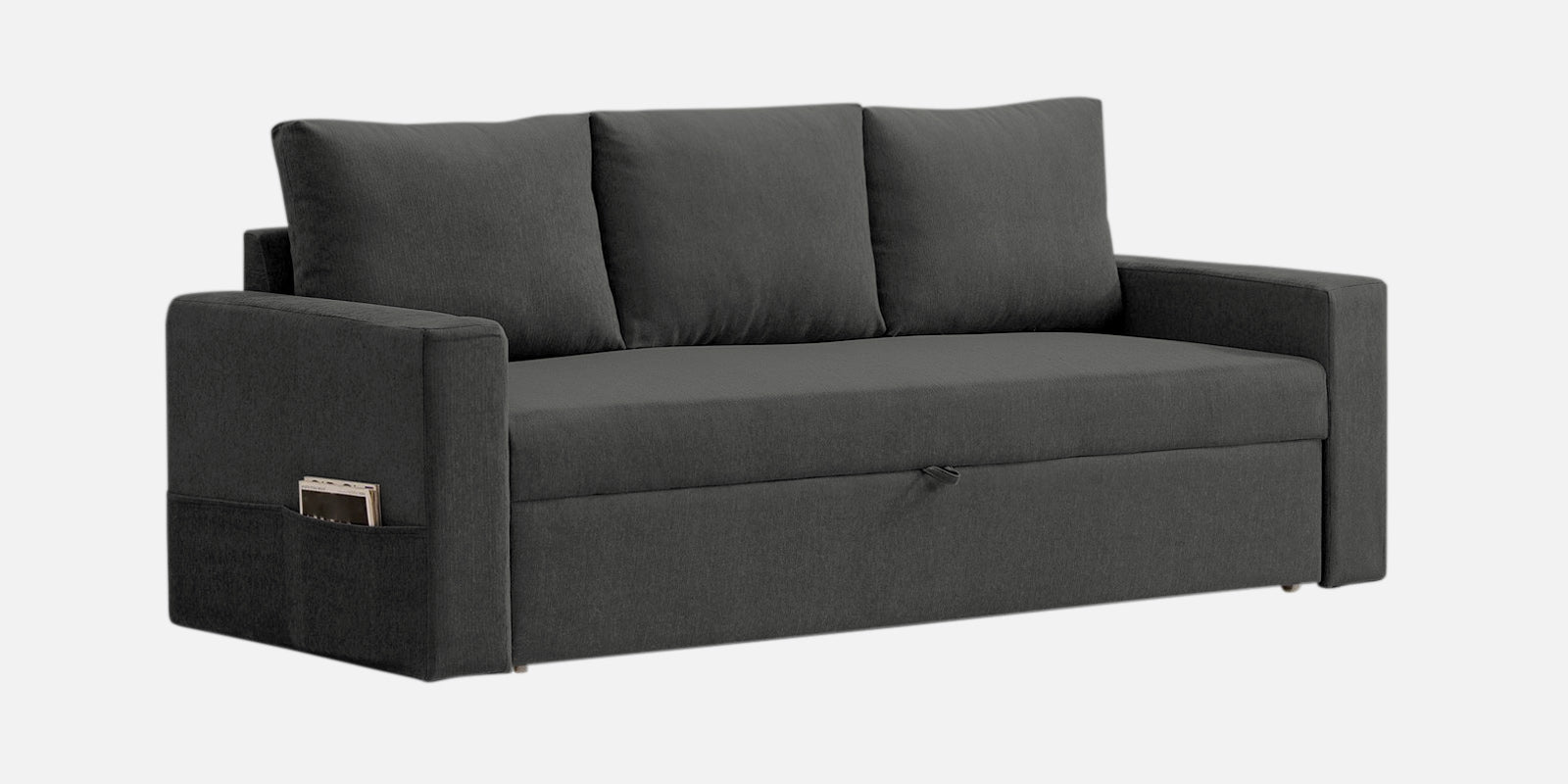 Kara Fabric 3 Seater Pull Out Sofa Cum Bed In Charcoal Gray Colour - Febonic Living