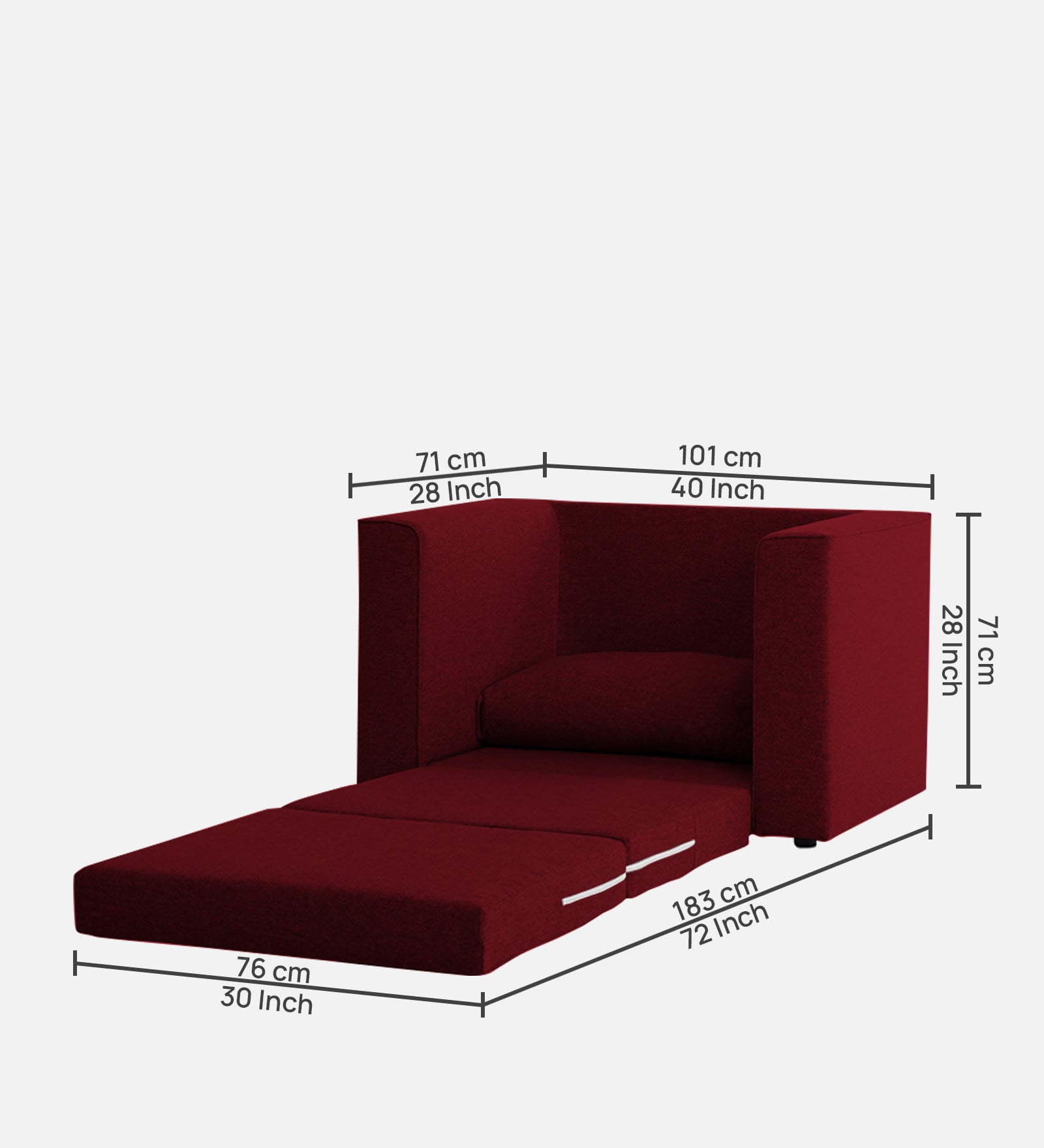 Kenia Fabric 1 Seater Foldable Sofa Cum Bed In Ruby Red Colour - Febonic Living