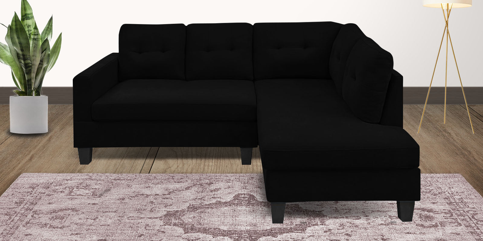 Thomas Fabric LHS Sectional Sofa (2+Lounger) In Zed Black Colour - Febonic Living