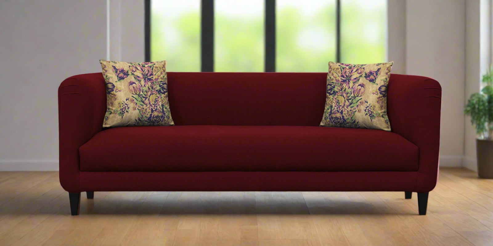 Niki Fabric 3 Seater Sofa In Ruby Red Colour - Febonic Living