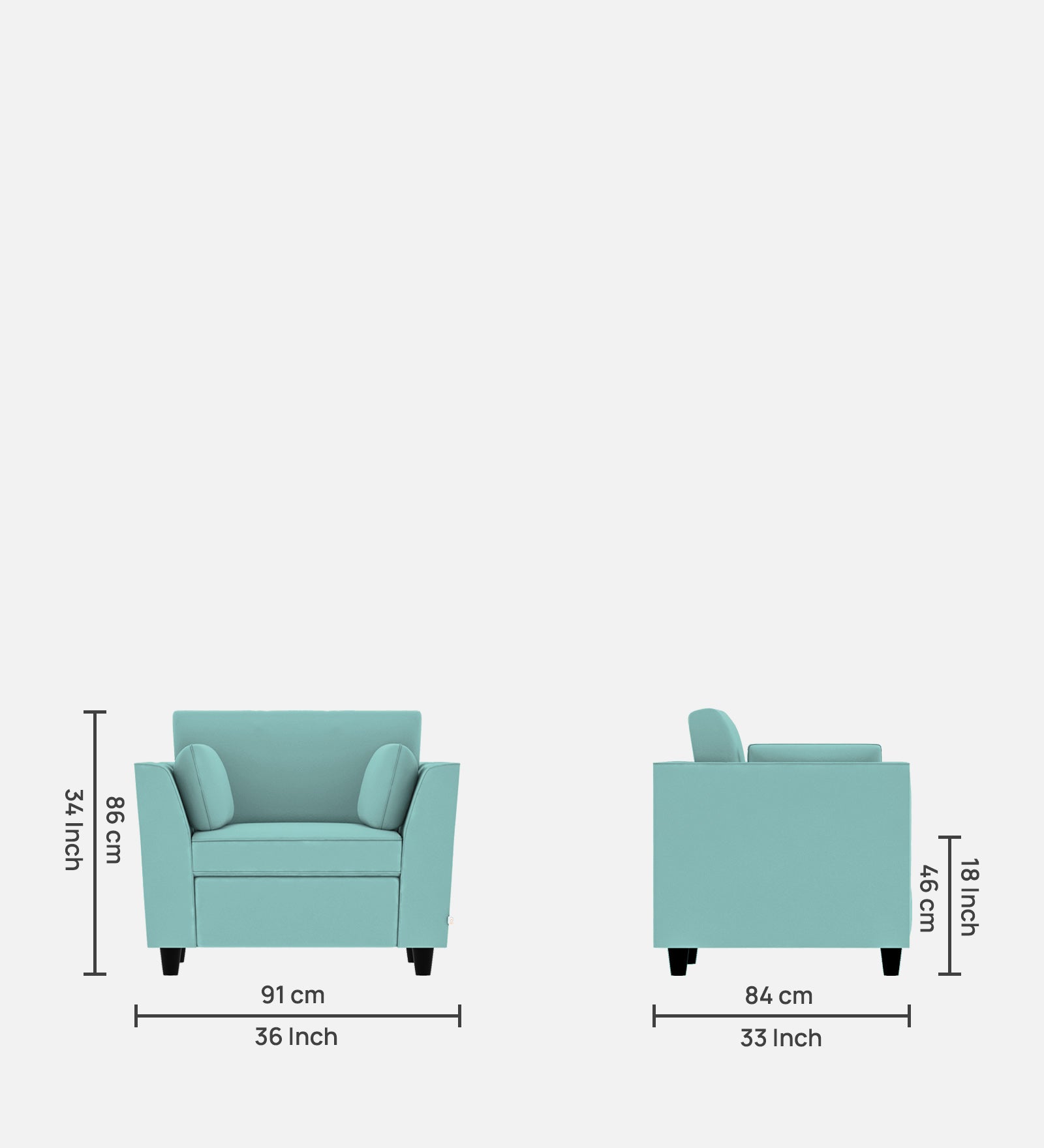 Bristo Velvet 1 Seater Sofa In Barmunda Aqua Colour With Storage - Febonic Living