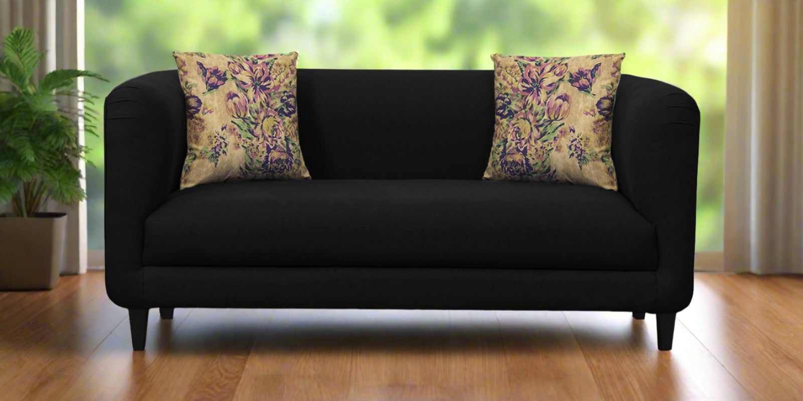 Niki Fabric 2 Seater Sofa In Zed Black Colour - Febonic Living