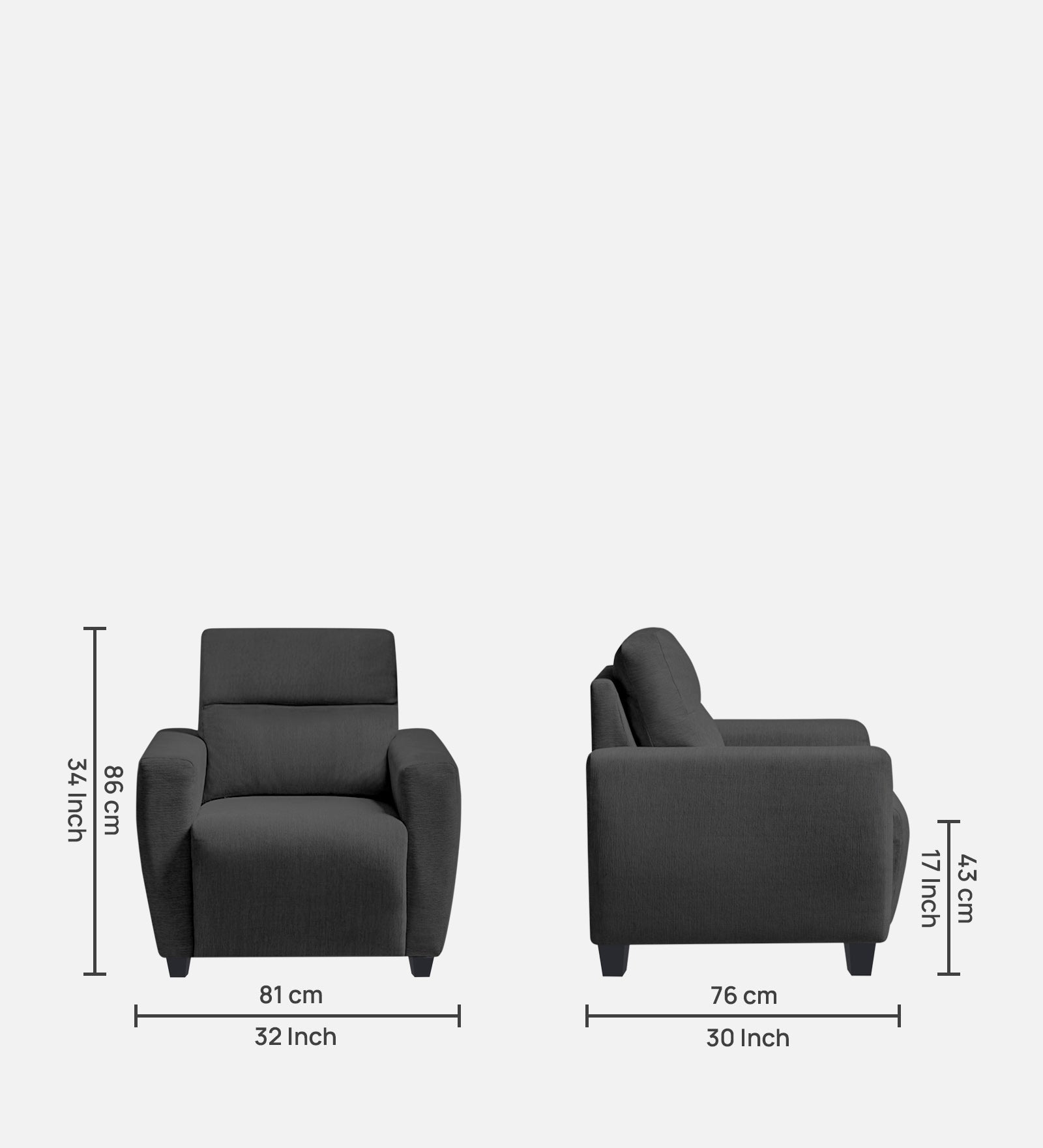 Bakadi Fabric 1 Seater Sofa In charcoal grey Colour - Febonic Living