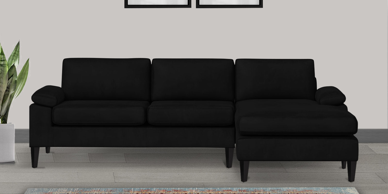 Vegas Velvet LHS Sectional Sofa (3+Lounger) In Adam Black Colour - Febonic Living