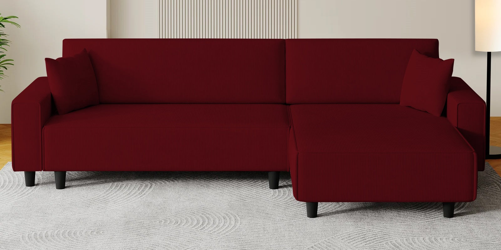 Peach Fabric LHS 6 Seater Sofa Cum Bed With Storage In Ruby Red Colour - Febonic Living