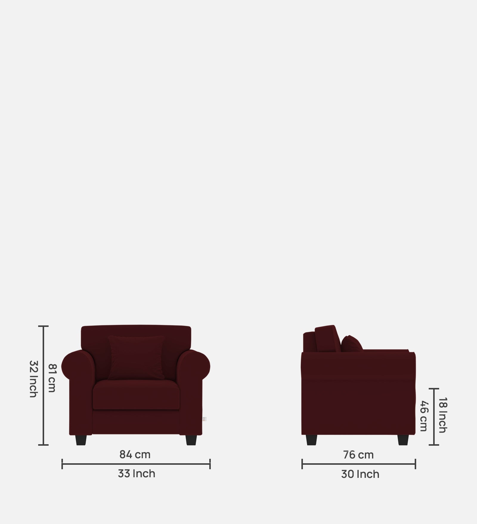 Numonk Velvet 1 Seater Sofa In Dark Maroon Colour - Febonic Living