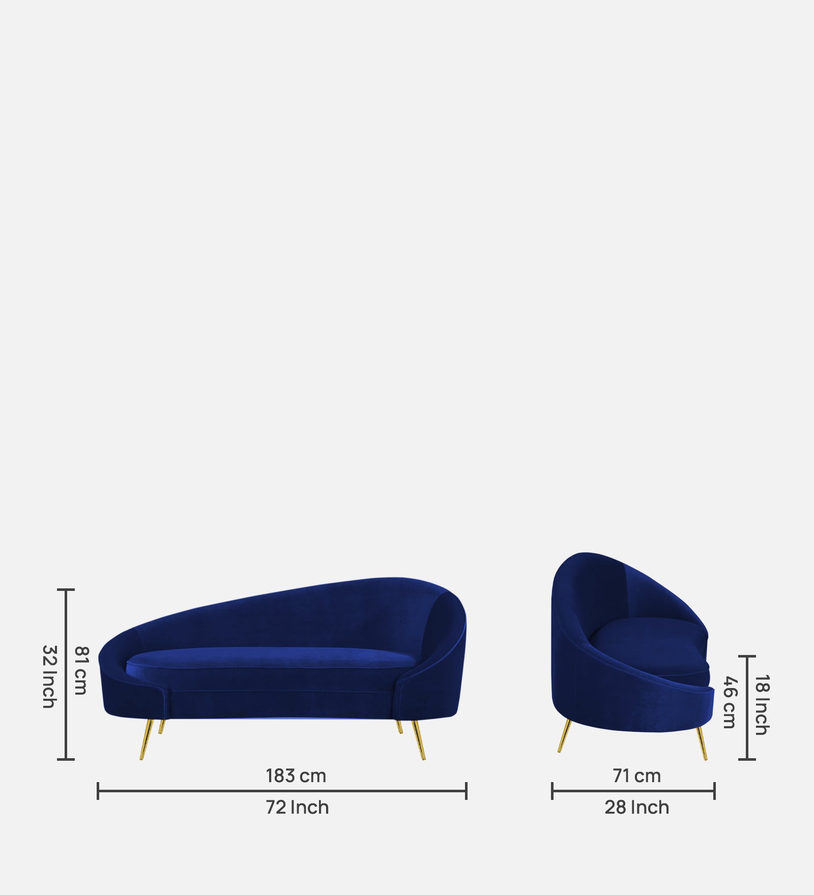Cely Velvet LHS Chaise Lounger In Imperial Blue Colour - Febonic Living