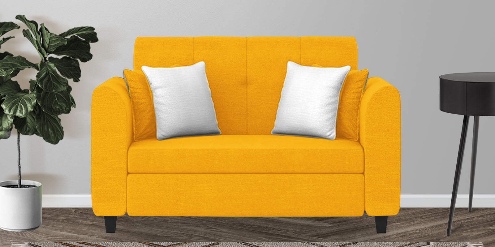Denmark Fabric 2 Seater Sofa In Bold Yellow Colour - Febonic Living