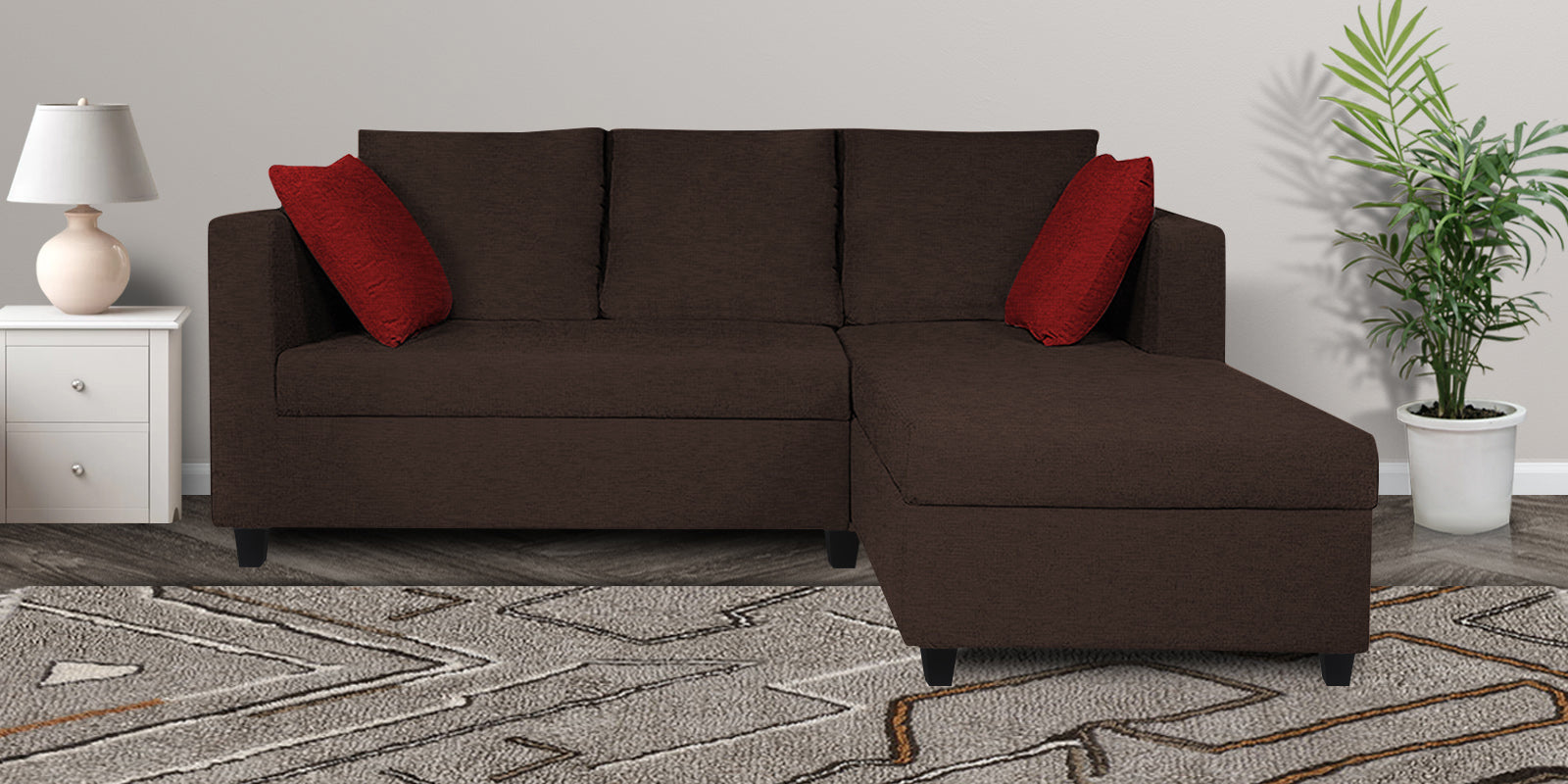 Nebula Fabric LHS Sectional Sofa (2+Lounger) In Coffee Brown Colour - Febonic Living