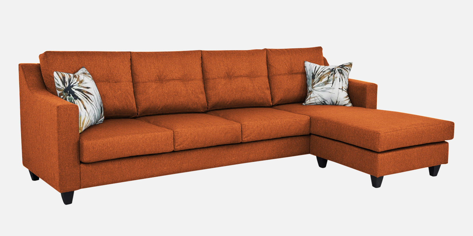 Welly Fabric LHS Sectional Sofa (3+Lounger) In Vivid Orange Colour - Febonic Living