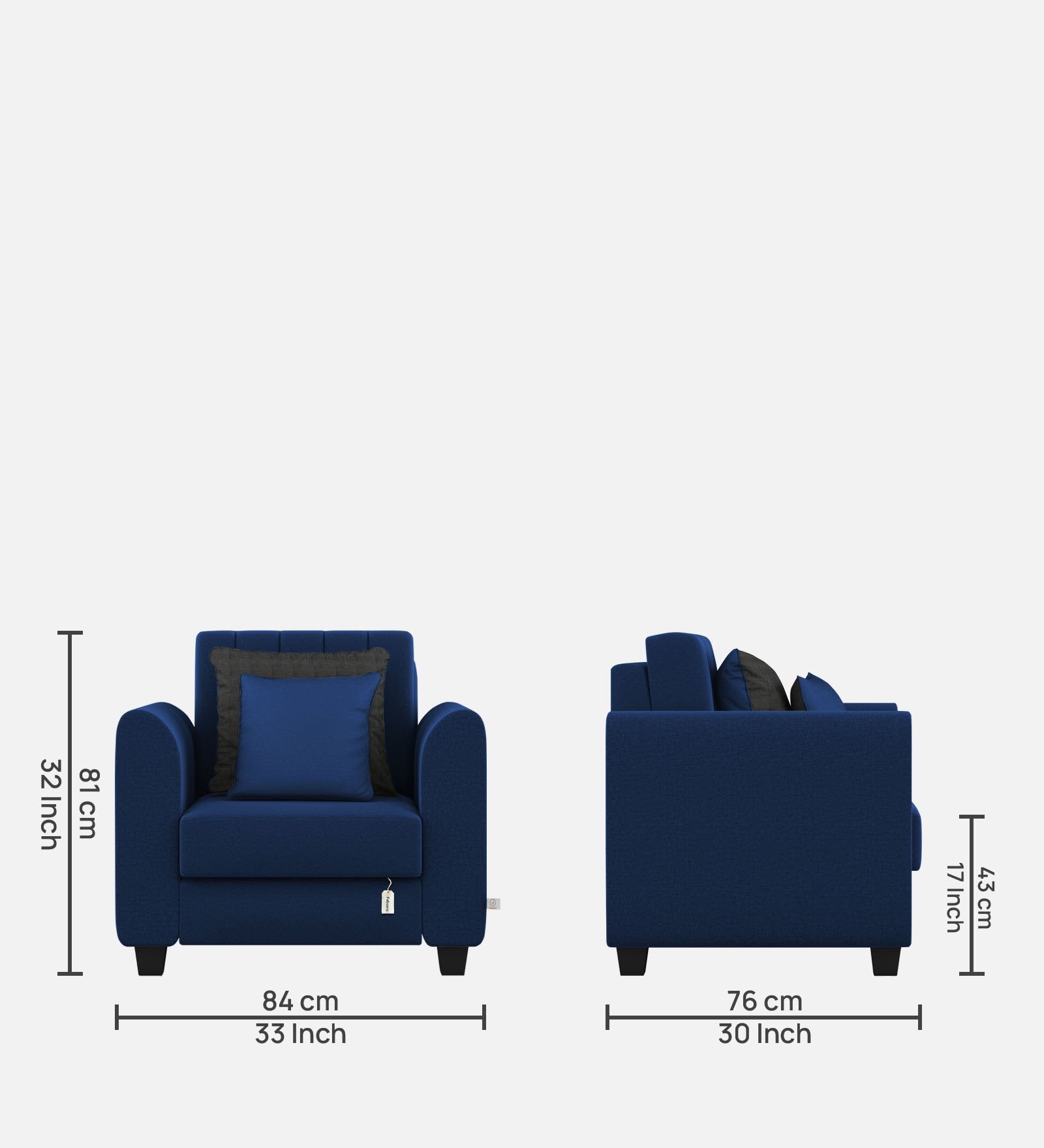 Cosmic Fabric 1 Seater Sofa In Royal Blue Colour - Febonic Living