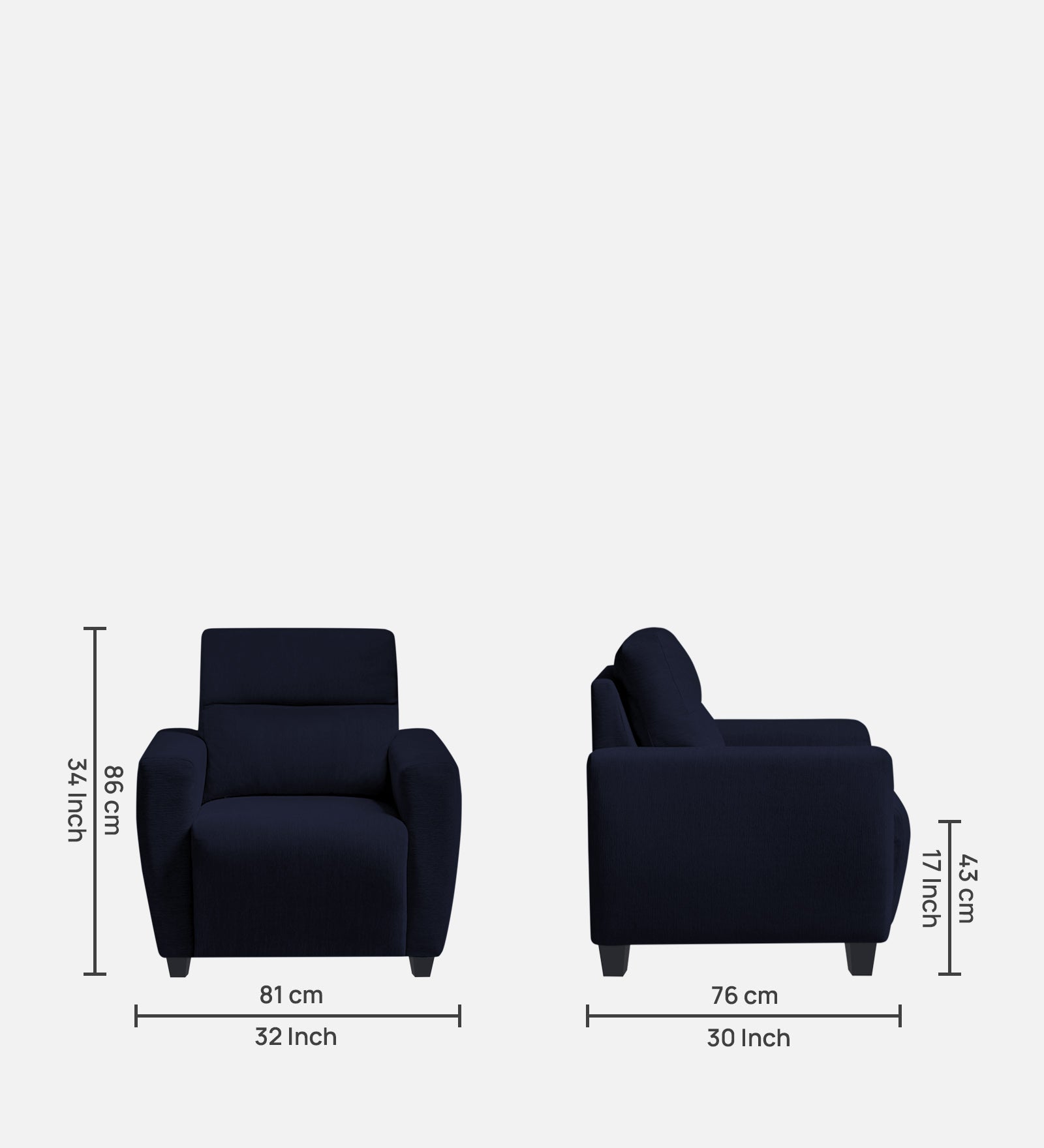 Bakadi Fabric 1 Seater Sofa In Royal blue Colour - Febonic Living