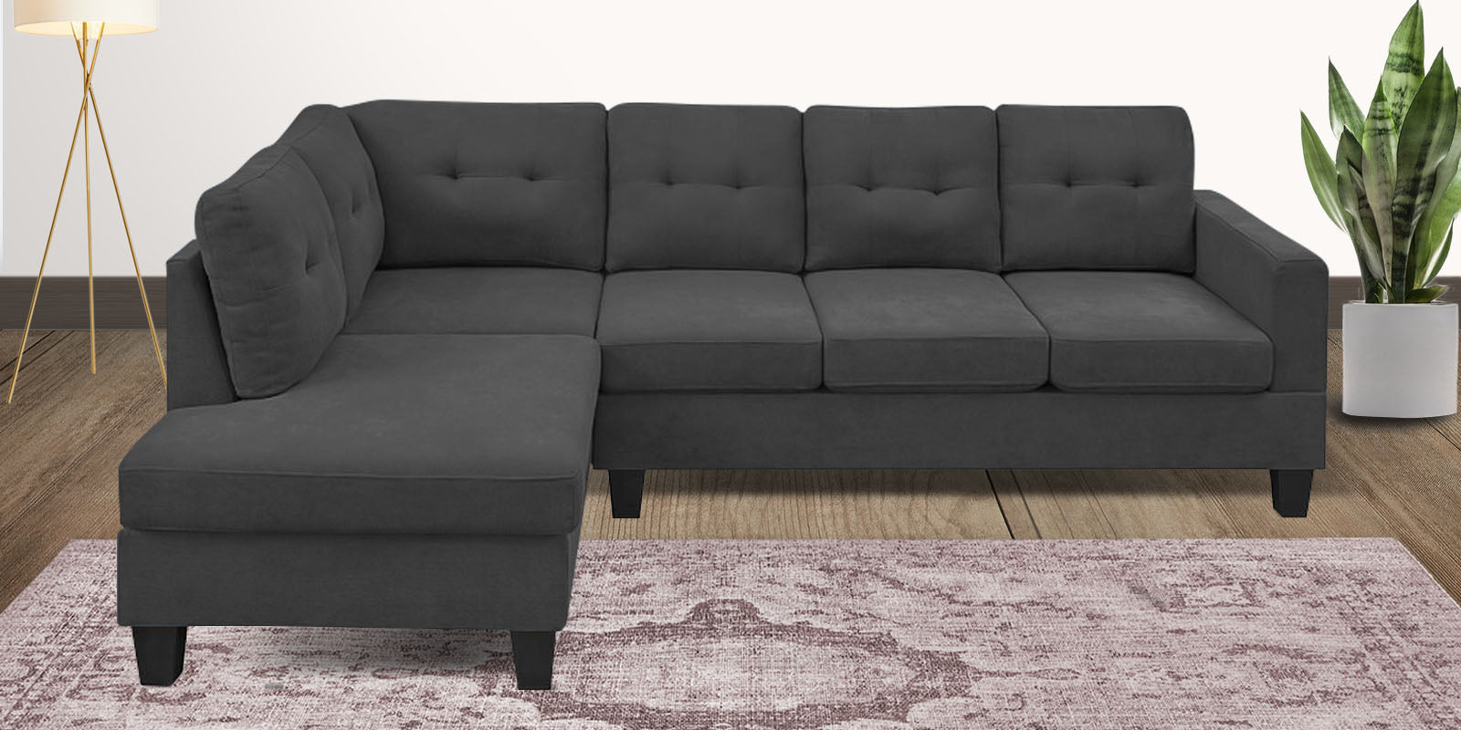 Thomas Fabric RHS Sectional Sofa (3+Lounger) In Charcoal Grey Colour - Febonic Living