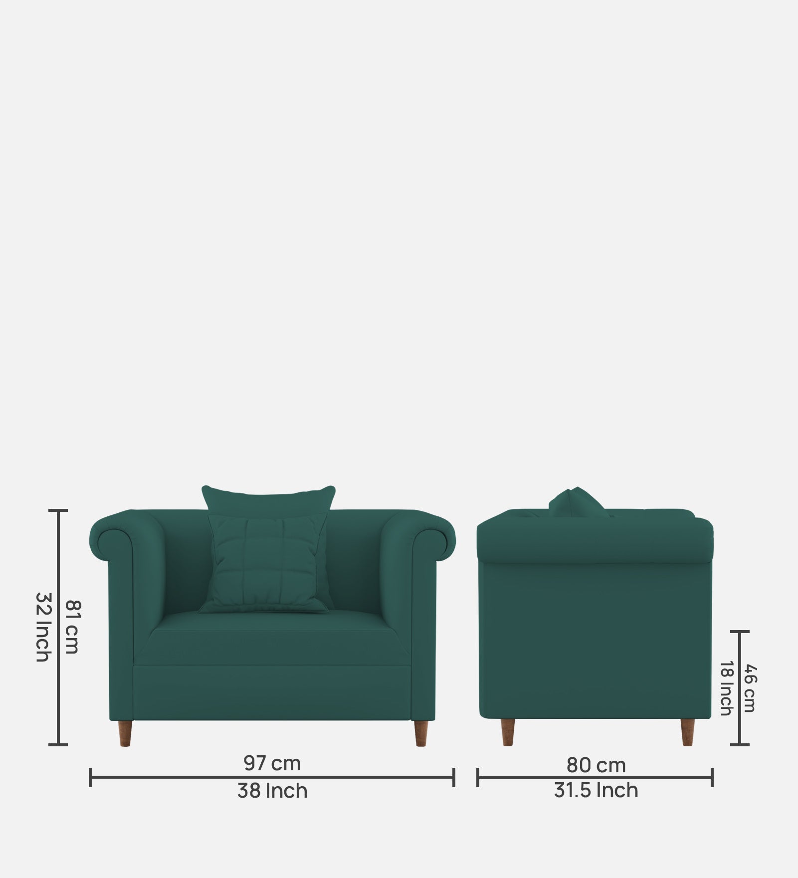 Rubi Velvet 1 Seater Sofa In Pine green Colour - Febonic Living