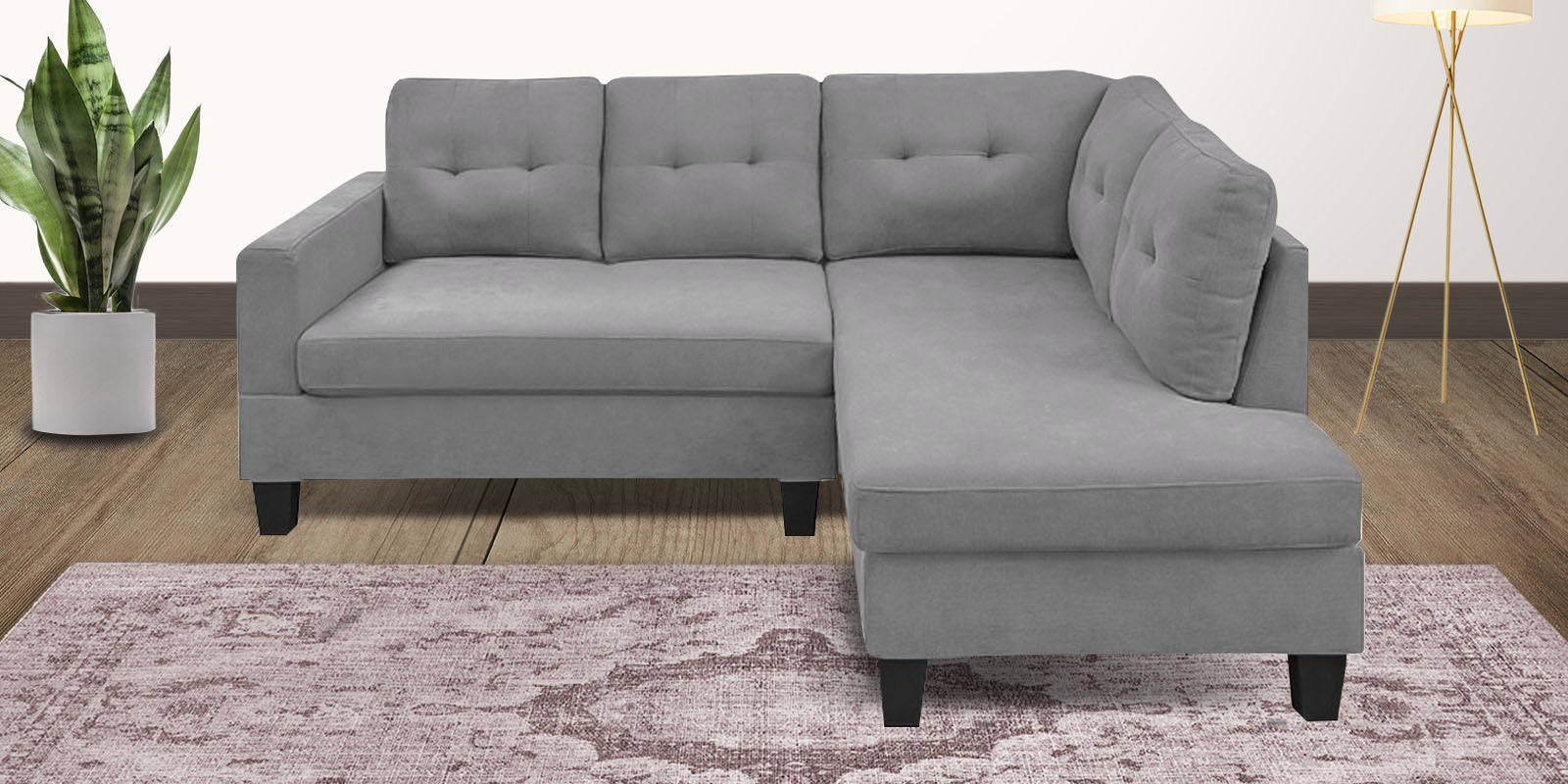Thomas Fabric LHS Sectional Sofa (2+Lounger) In Lit Grey Colour - Febonic Living