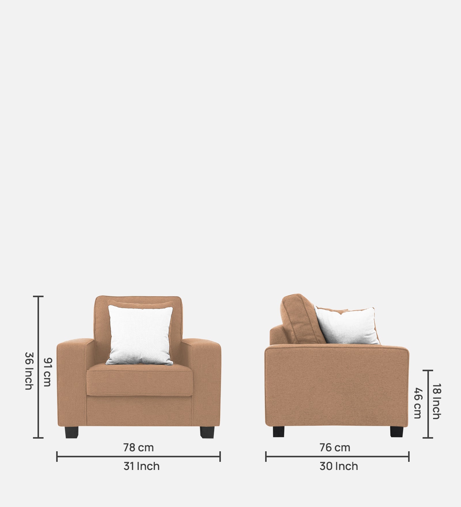 Ladybug Fabric 1 Seater Sofa In Cosmic Beige Colour - Febonic Living