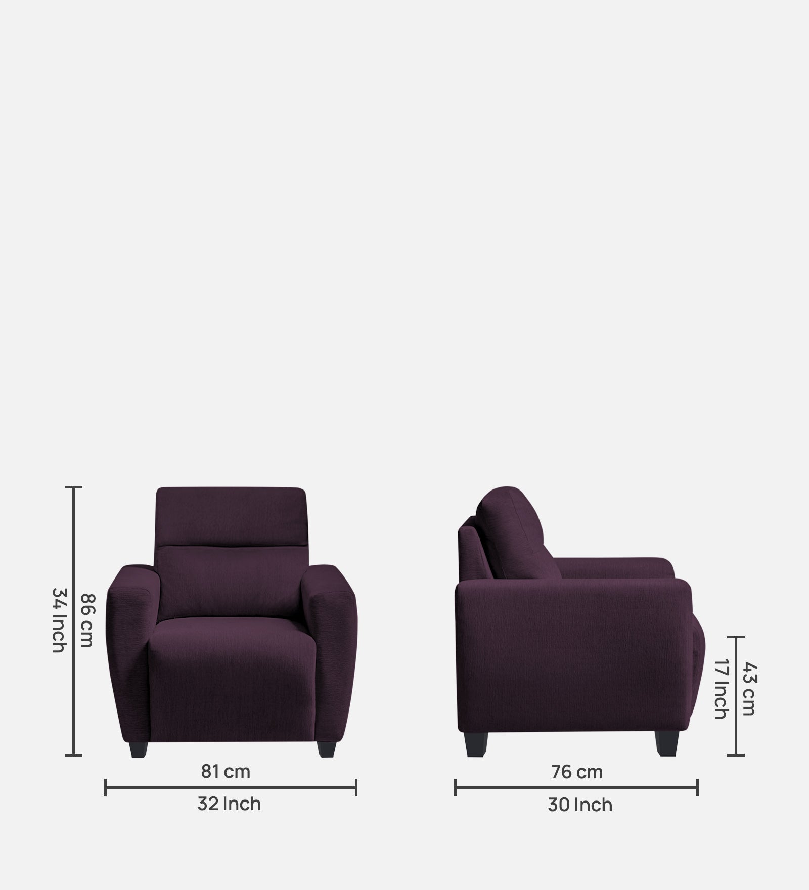 Bakadi Fabric 1 Seater Sofa In Greek Purple Colour - Febonic Living