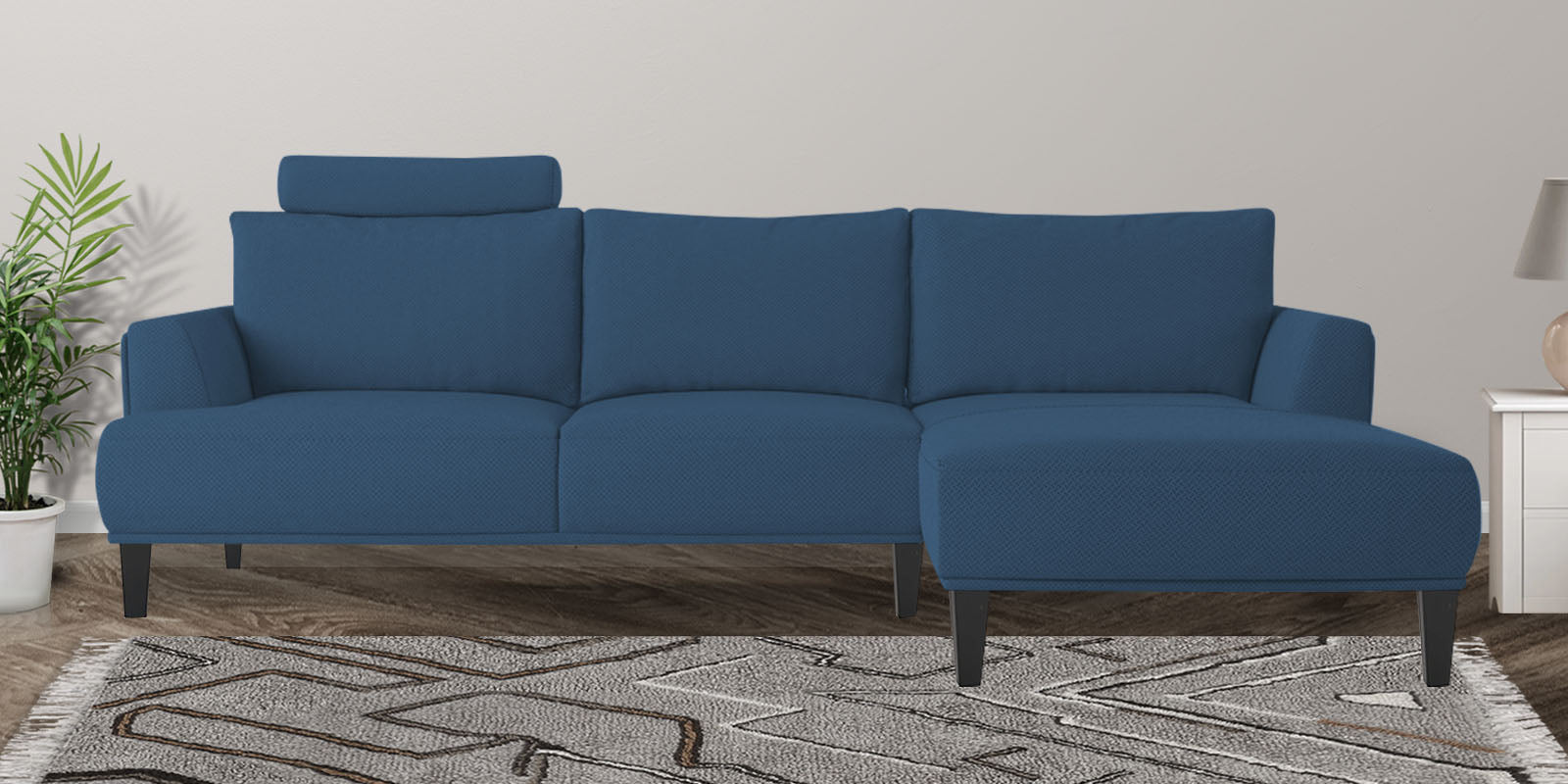 Como Fabric LHS Sectional Sofa (3+Lounger) In Light Blue Colour - Febonic Living