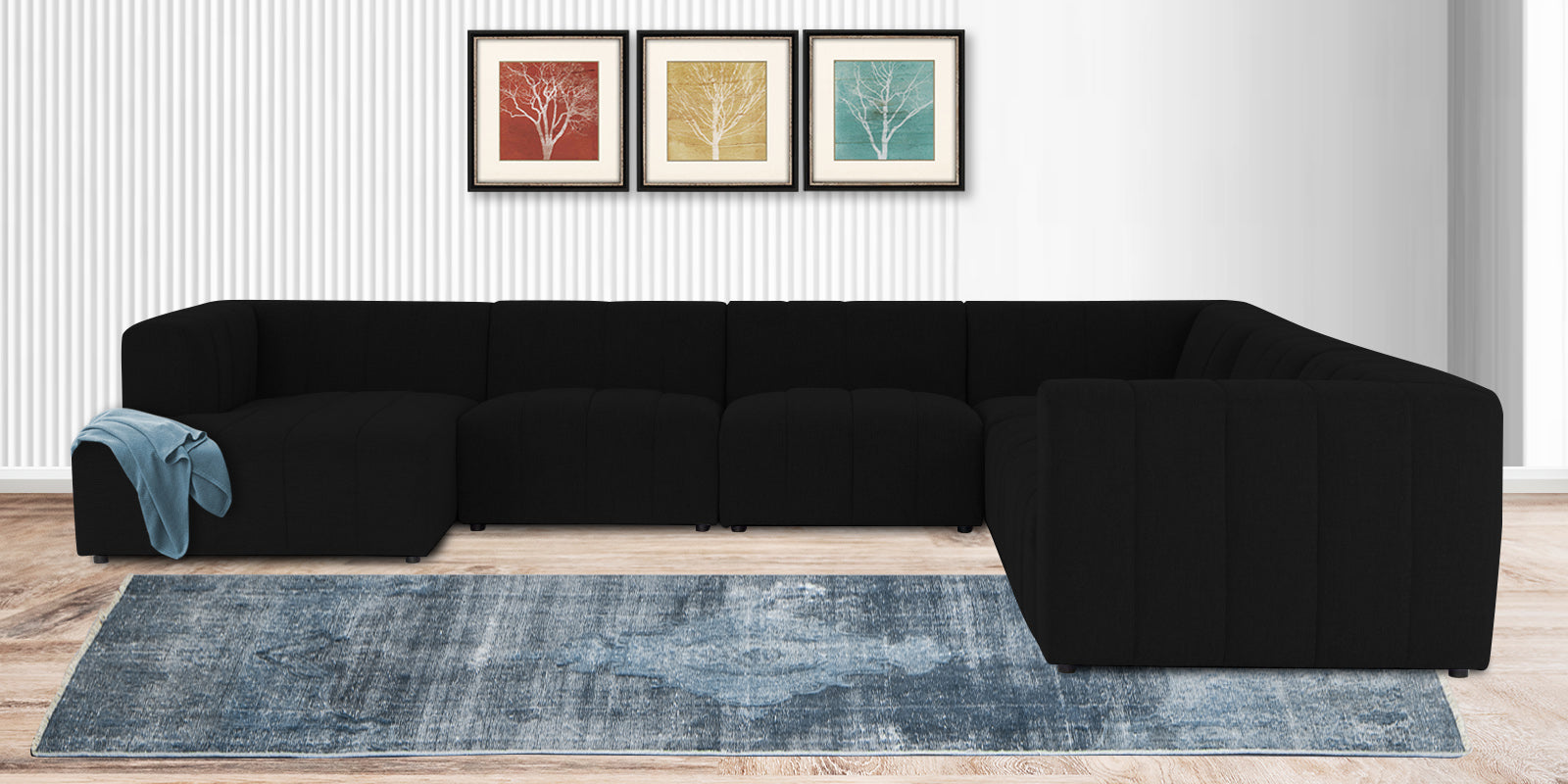 Damo Fabric RHS 8 Seater Corner Sofa In Zed Black Colour - Febonic Living